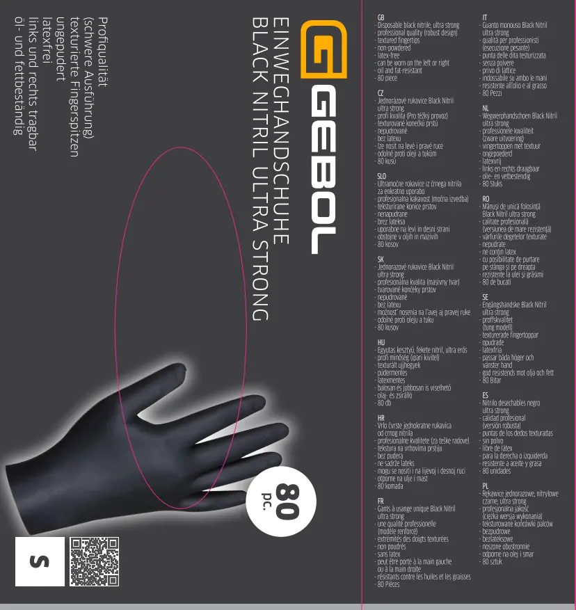Gebol Einweghandschuh schwarz Nitril Ultra Strong ungepudert 80 Stück