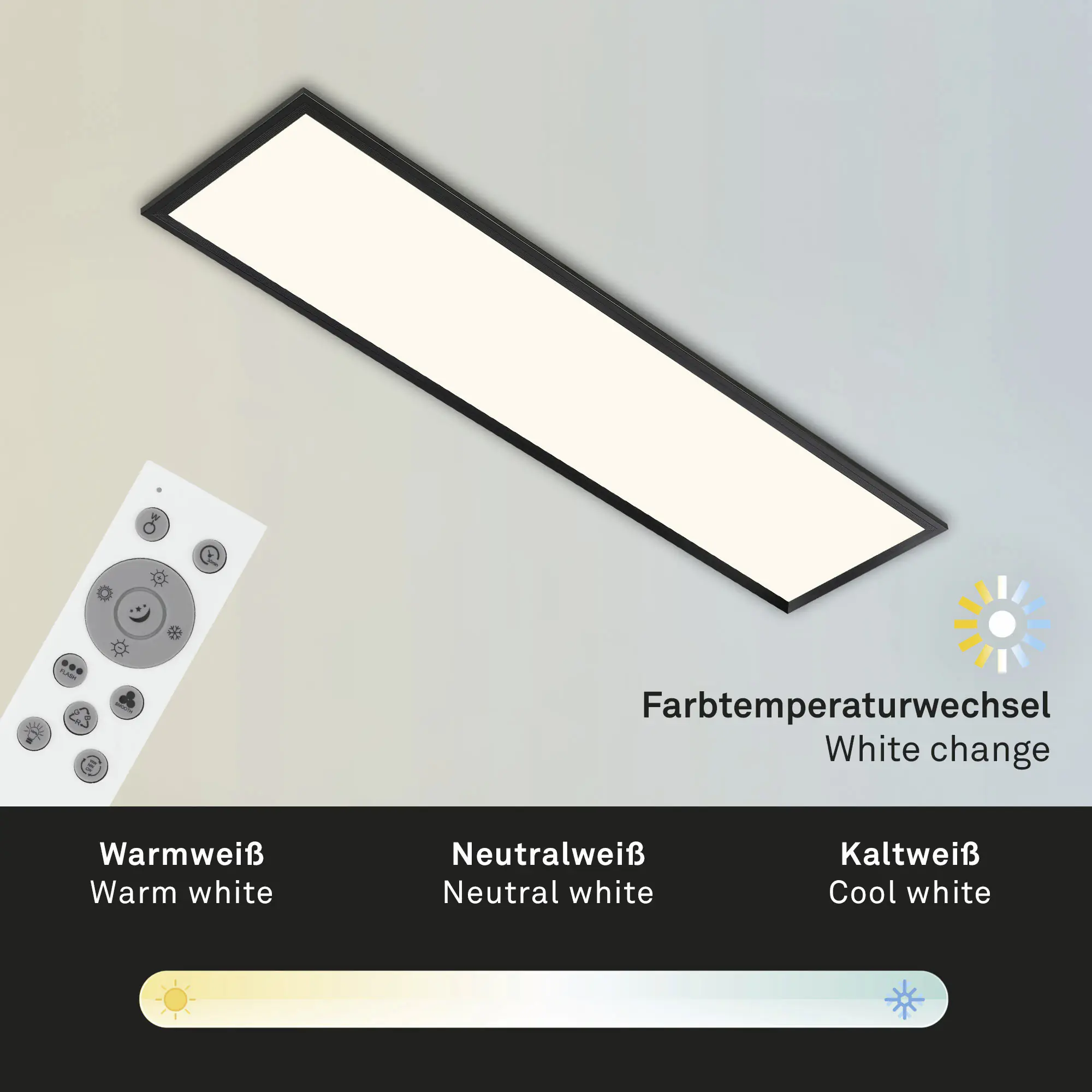 Briloner LED-Panelleuchte ultraflach 100 x 25 cm schwarz CCT dimmbar