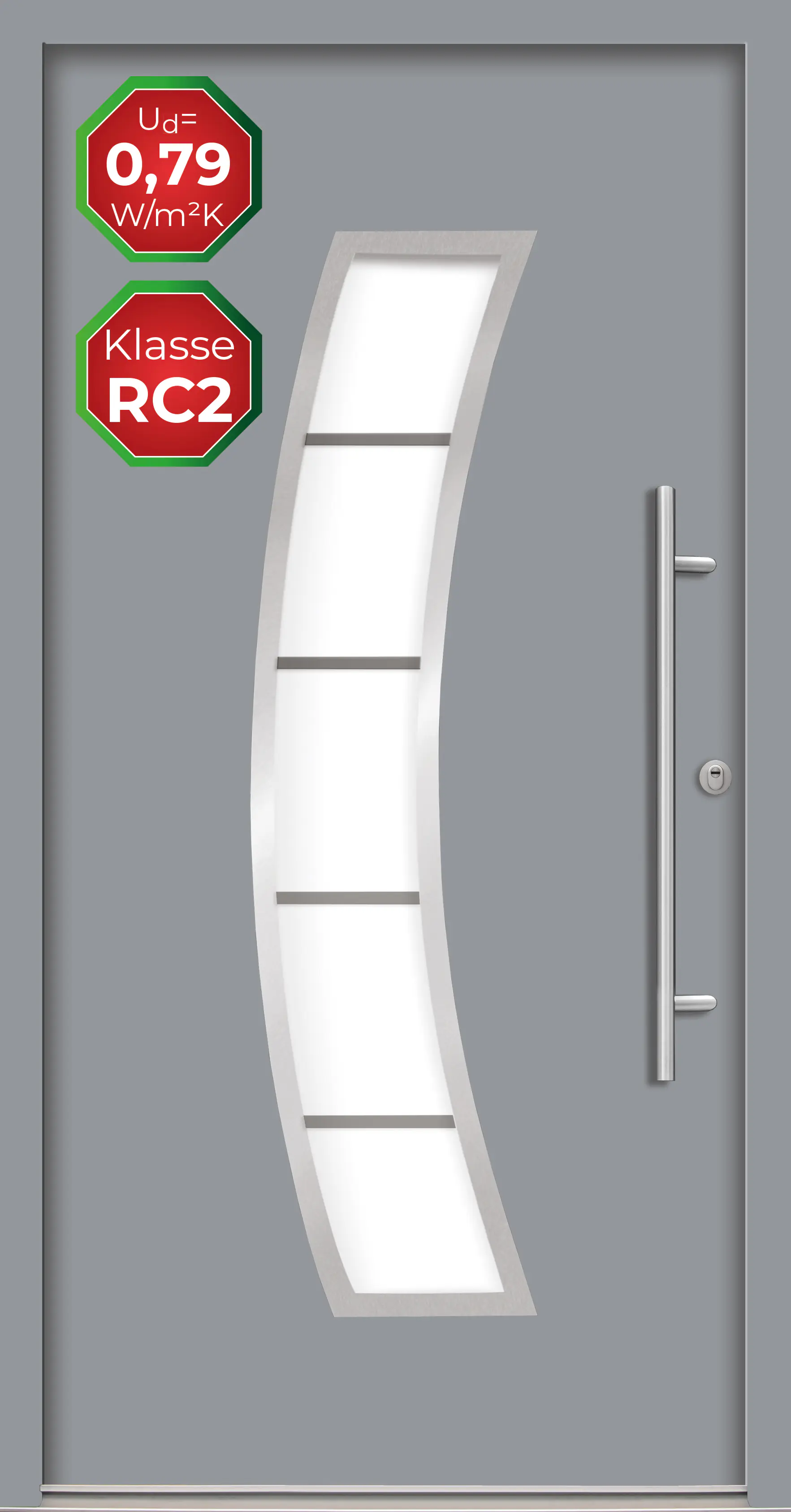 Splendoor Haustür Passivedoor Premium P14 RC2 Grau DIN Rechts 110 x 210 cm