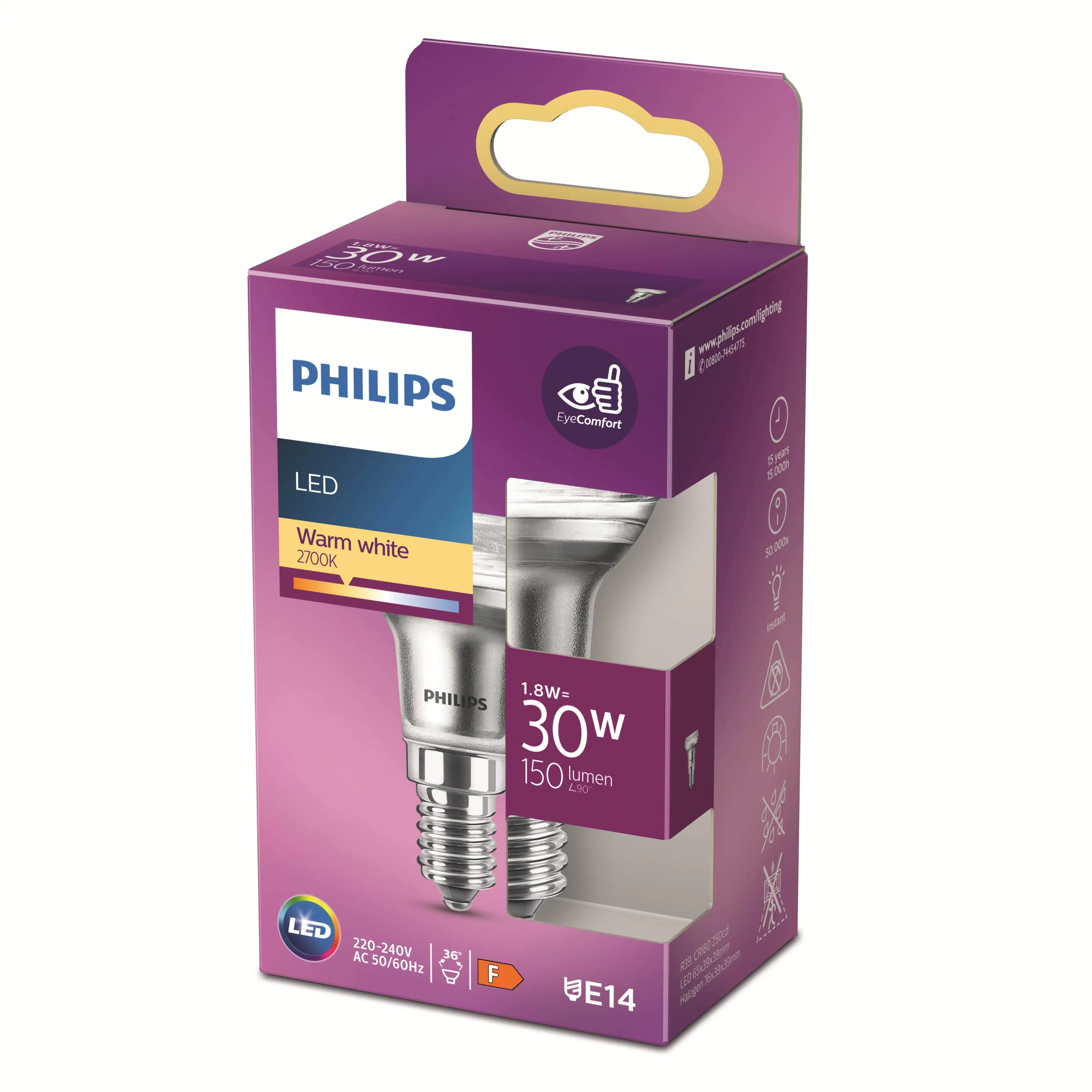 Philips LED-Leuchtmittel Spot R39 E14 1,8W warmweiß
