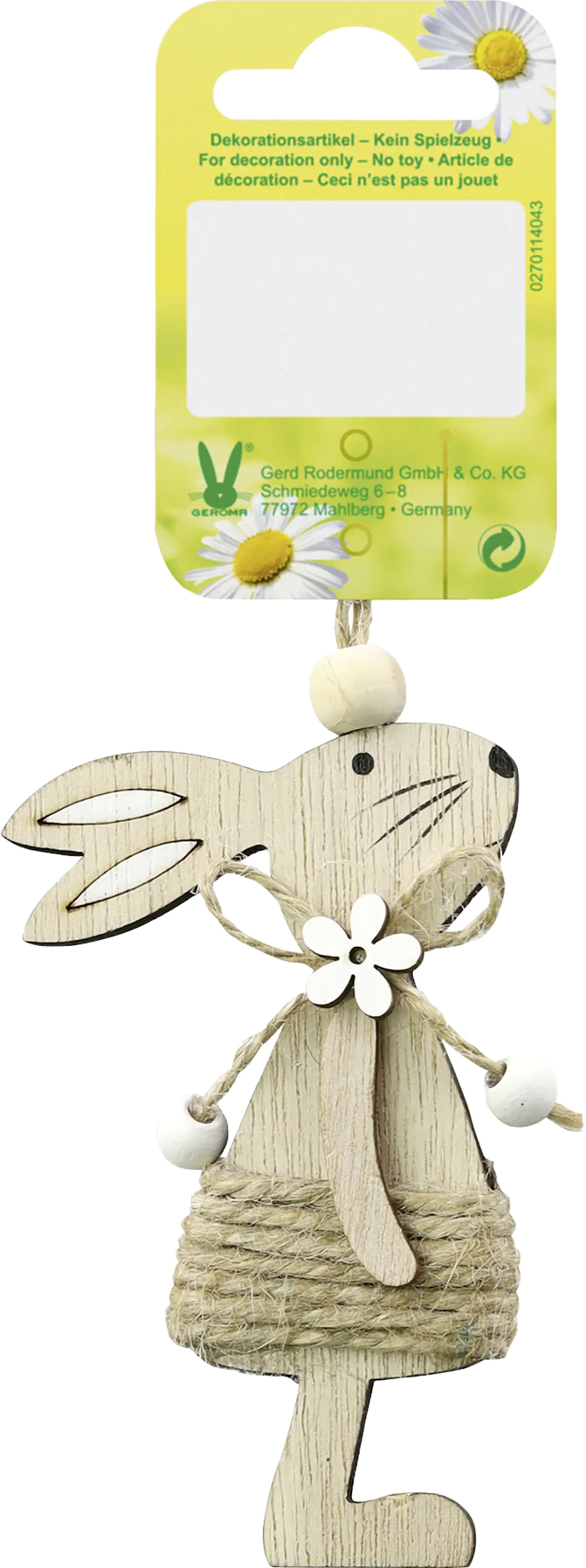 Dekohänger Hasenmädchen Holz 9 x 5,5 cm natur