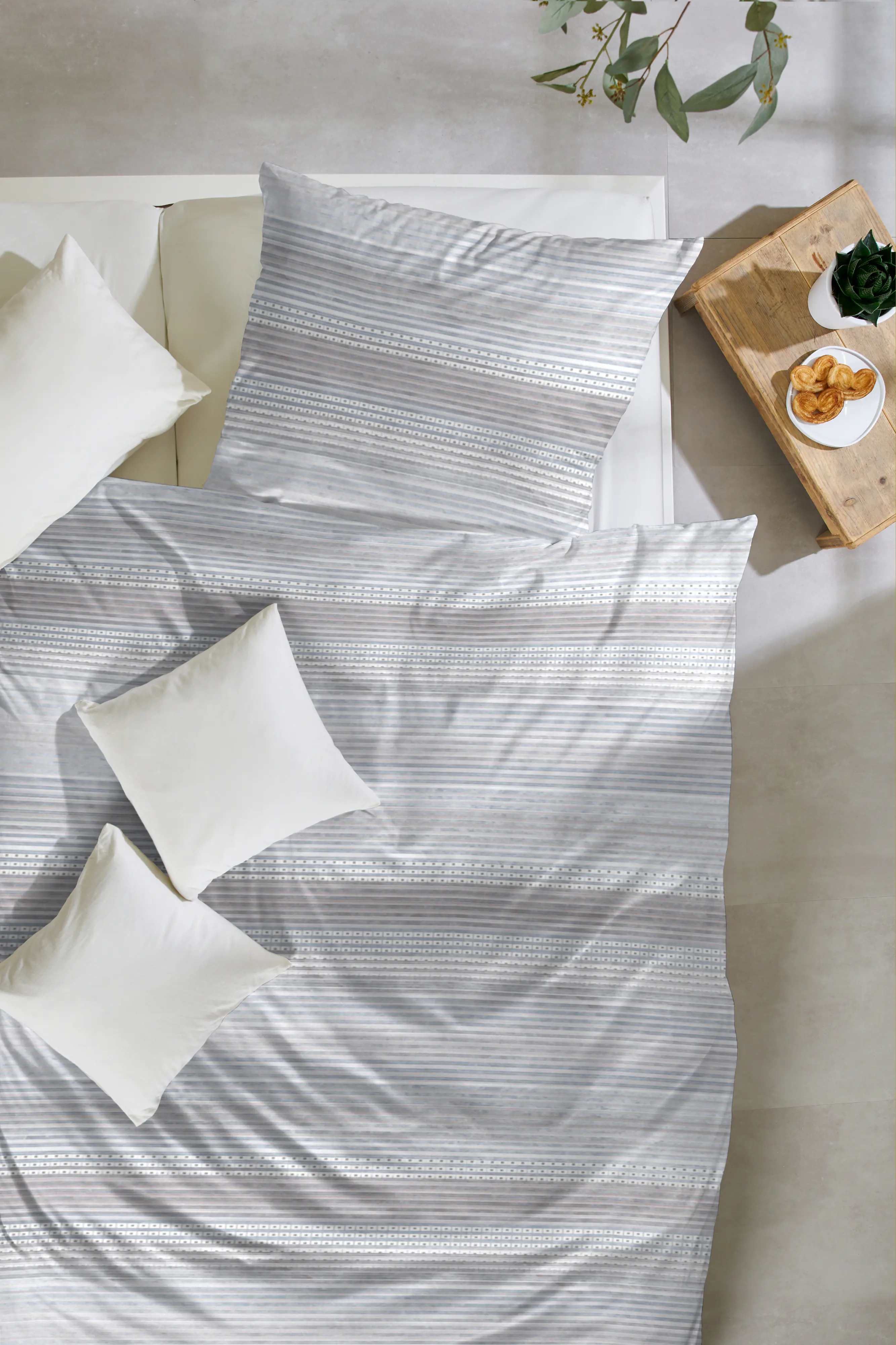 Mikrofaser Bettwäsche gestreift 135 x 200 cm grau/braun