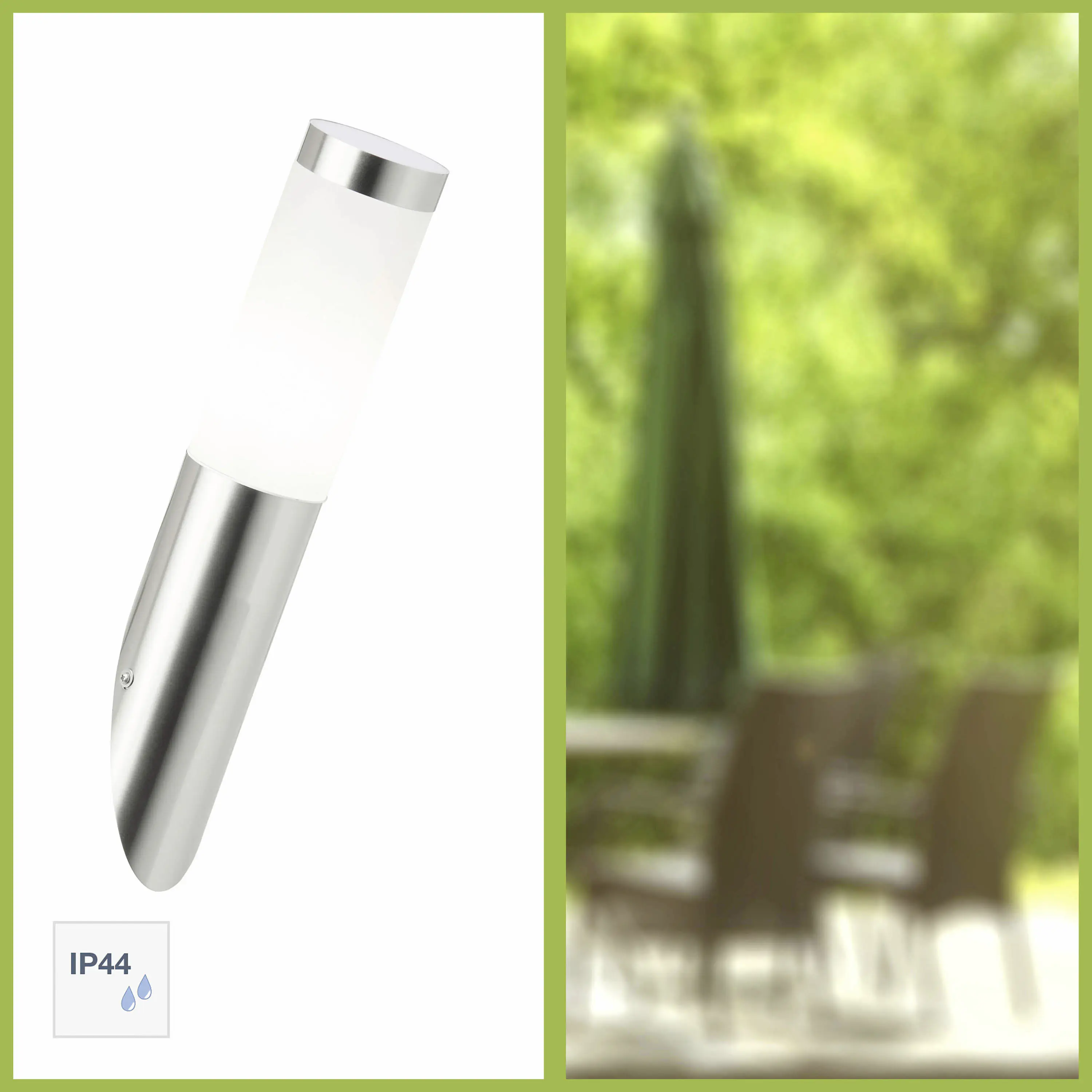 Brilliant Außen-Wandfackel Chorus edelstahl 39,8 x 7,5 cm E27, dimmbar