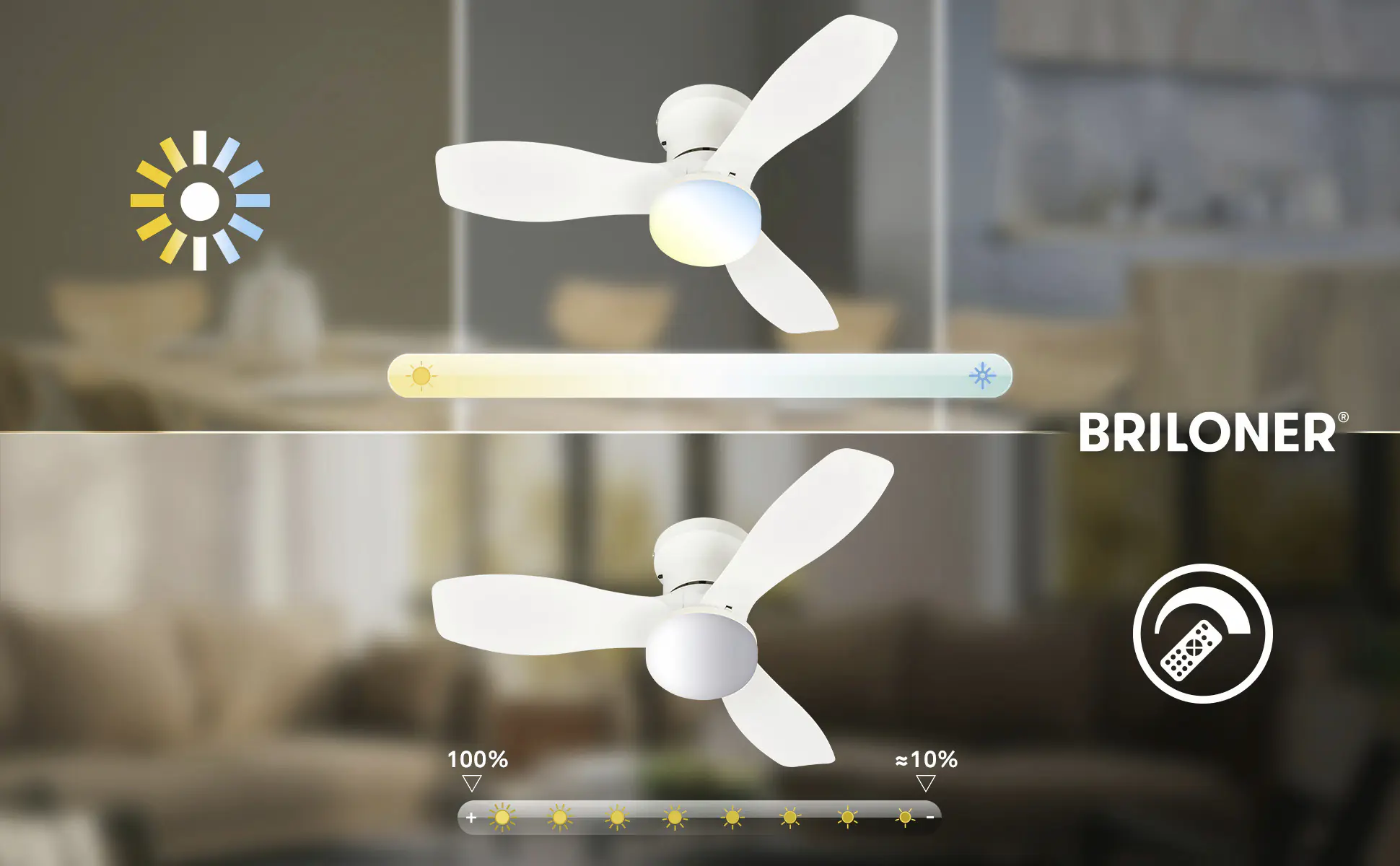 Briloner LED Deckenventilator Pan Ø 60 cm 3 Stufen weiß CCT dimmbar