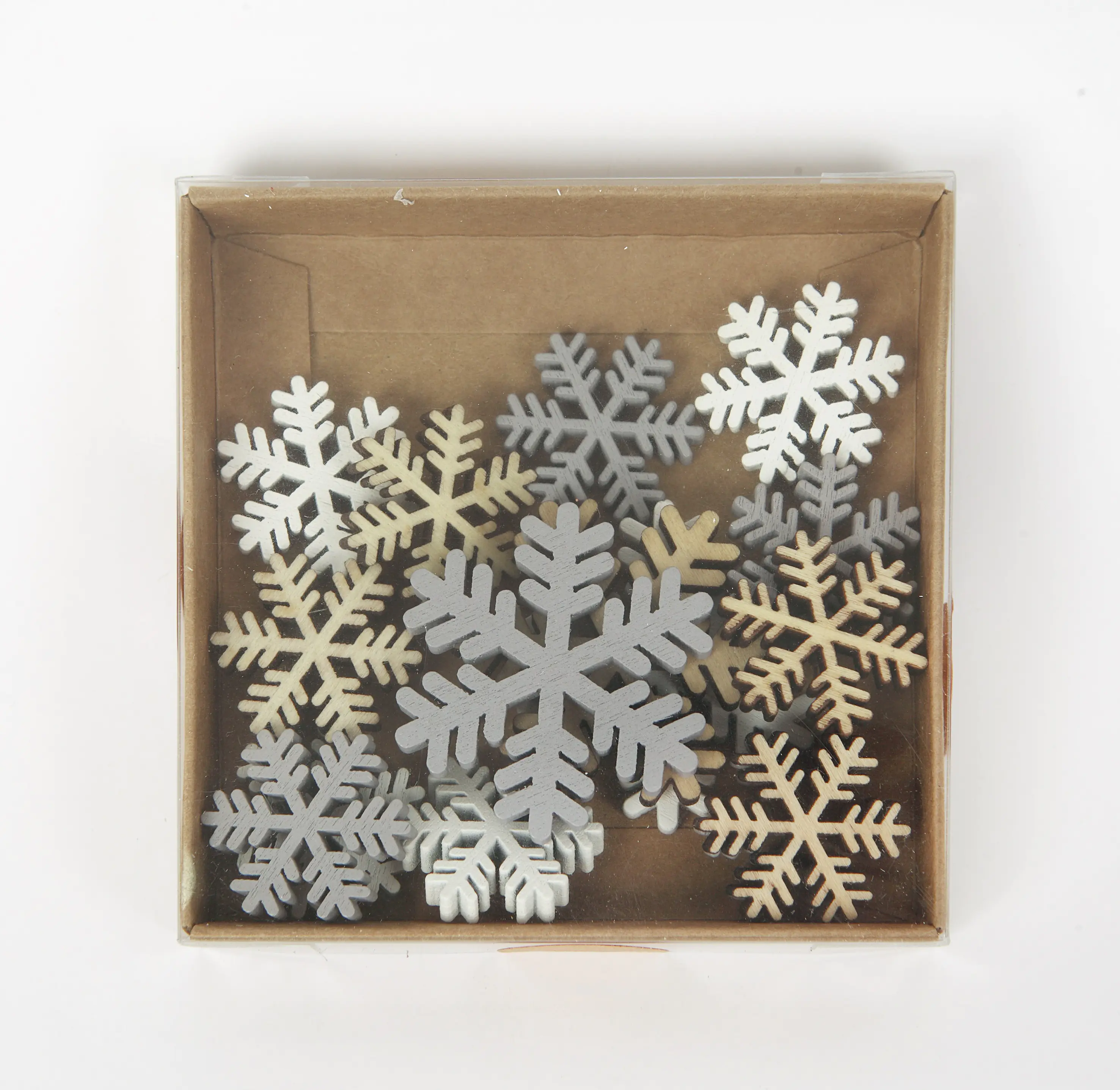 TrendLine Set aus 15 Holzschneeflocken 2,4 x 4 cm