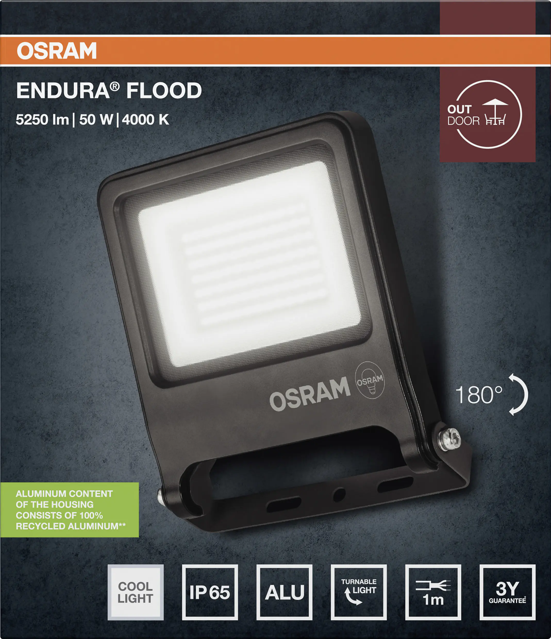 Osram Außenleuchte ENDURA Flood 50W PCR dunkelgrau kaltweiß