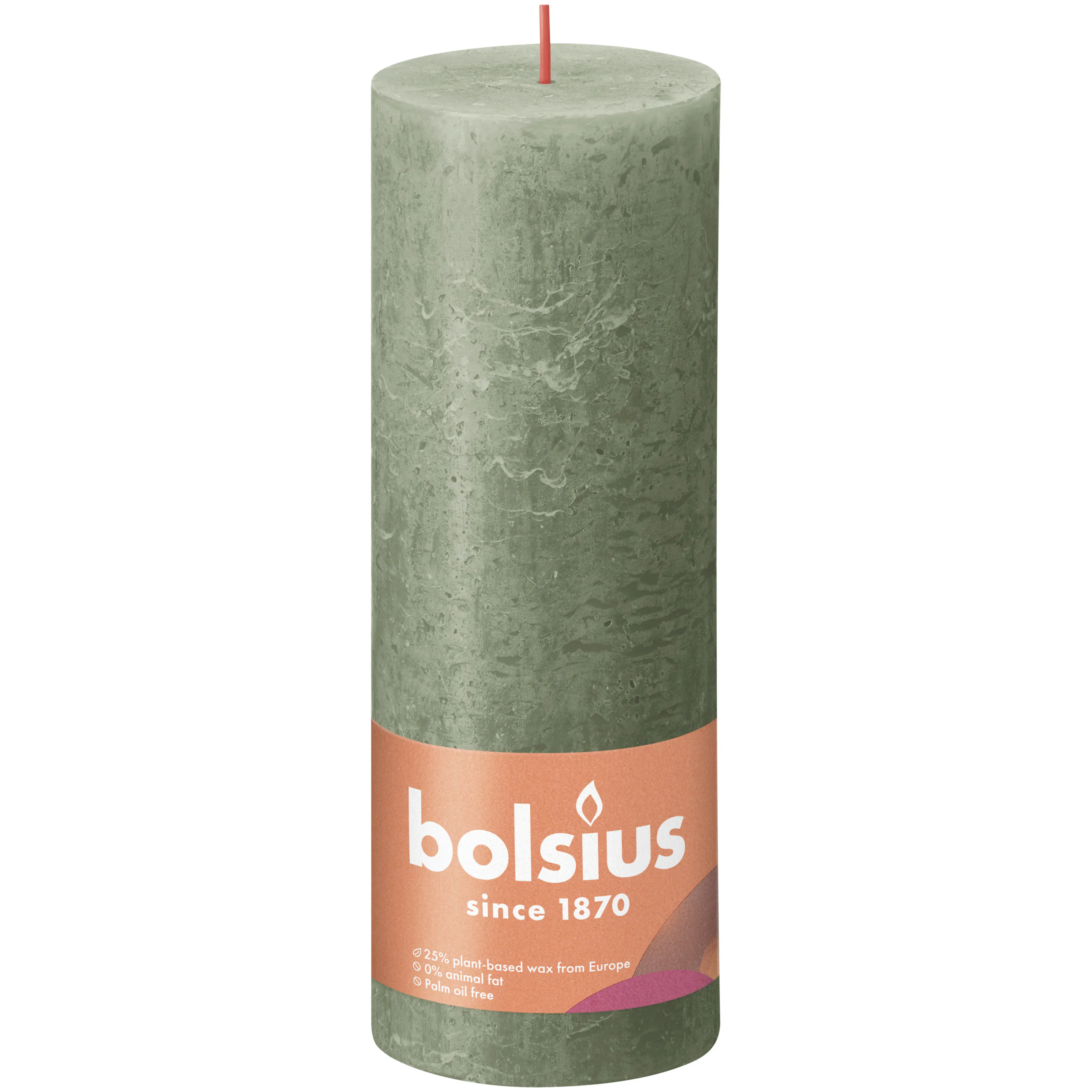 Bolsius Rustik Stumpenkerze olivengrün, Höhe: 19 cm, Ø 6,8 cm