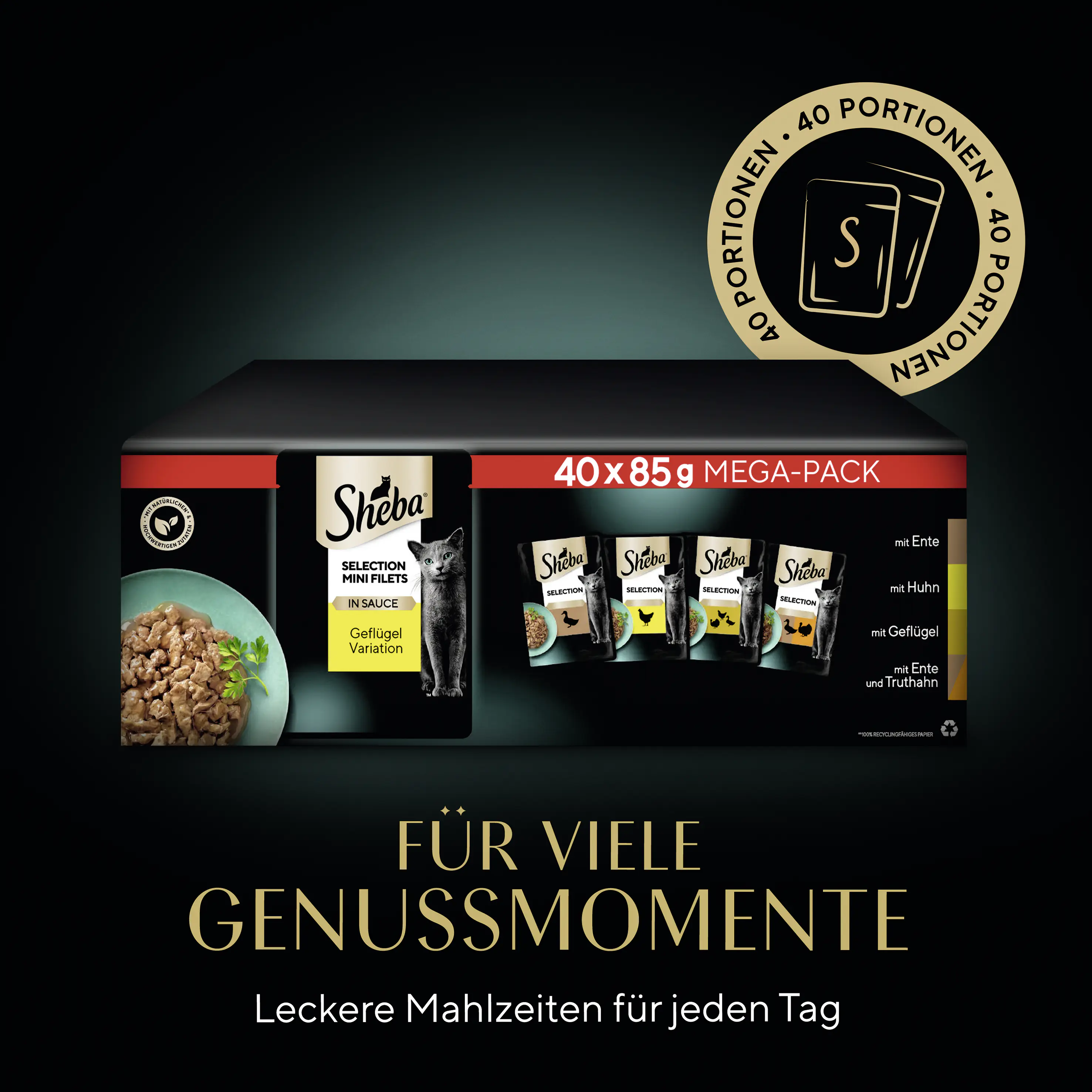 Sheba Katzennassfutter Adult 40 x 85 g Geflügel in Gelee