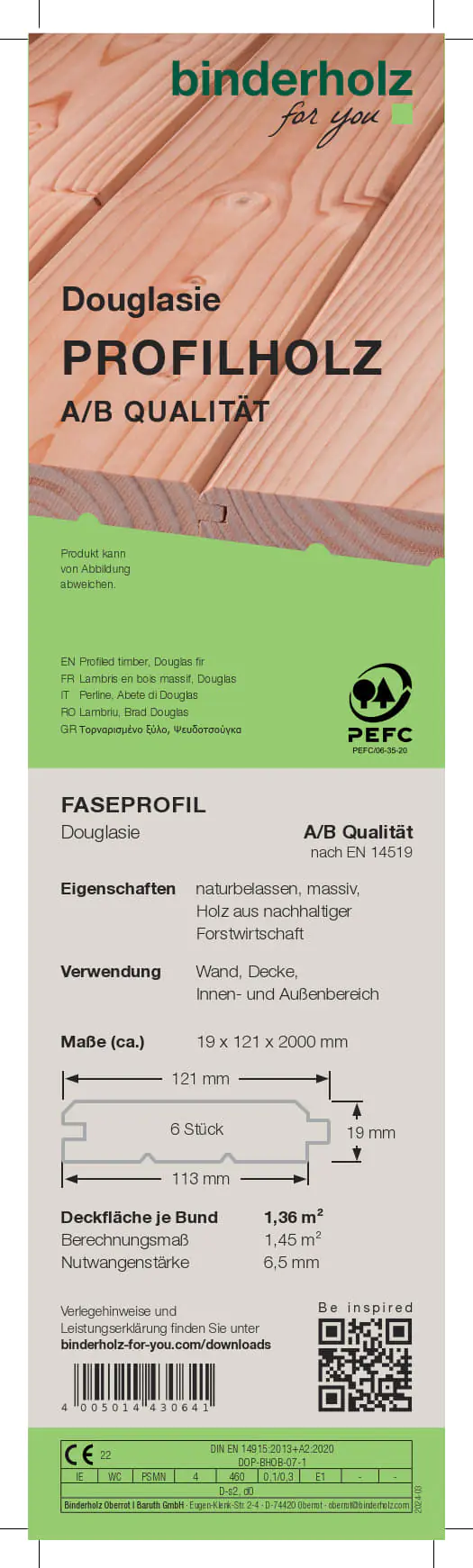 Profilholz Douglasie A B-Sortierung Faseprofil 200 x 12,1 cm 19 mm