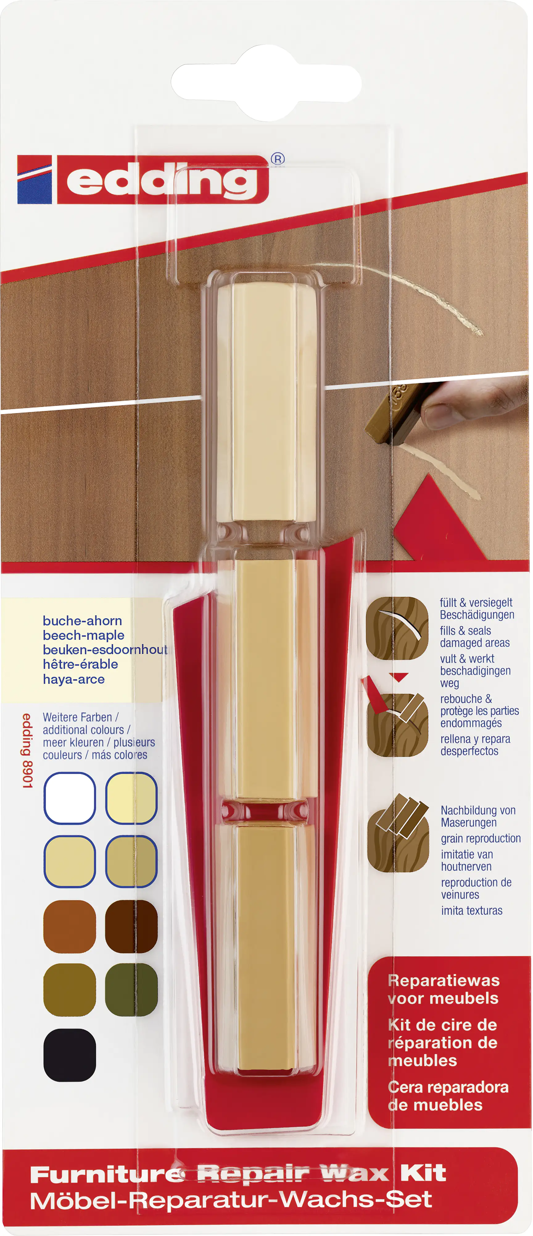 Edding Möbel-Reparaturwachs-Set 8901 buche- ahorn