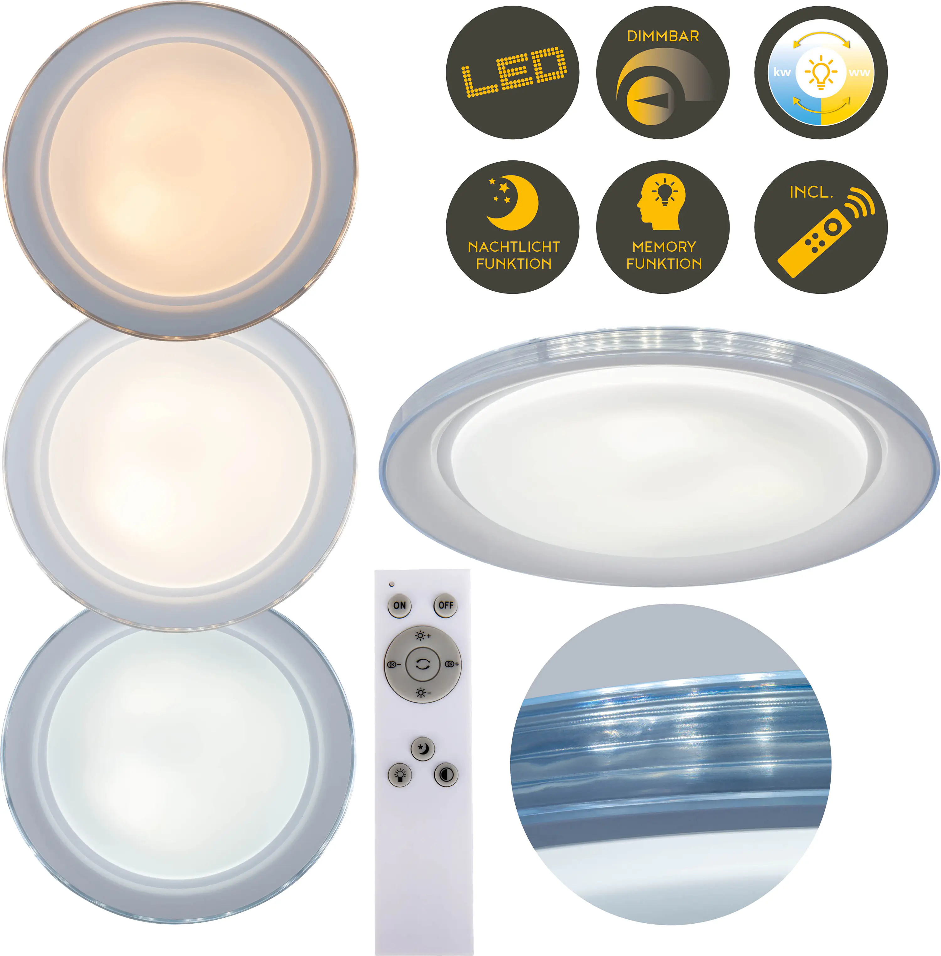 Light & More LED Deckenleuchte CCT weiß Ø 50,5 x 7,5 cm warmweiß-neutralweiß dimmbar