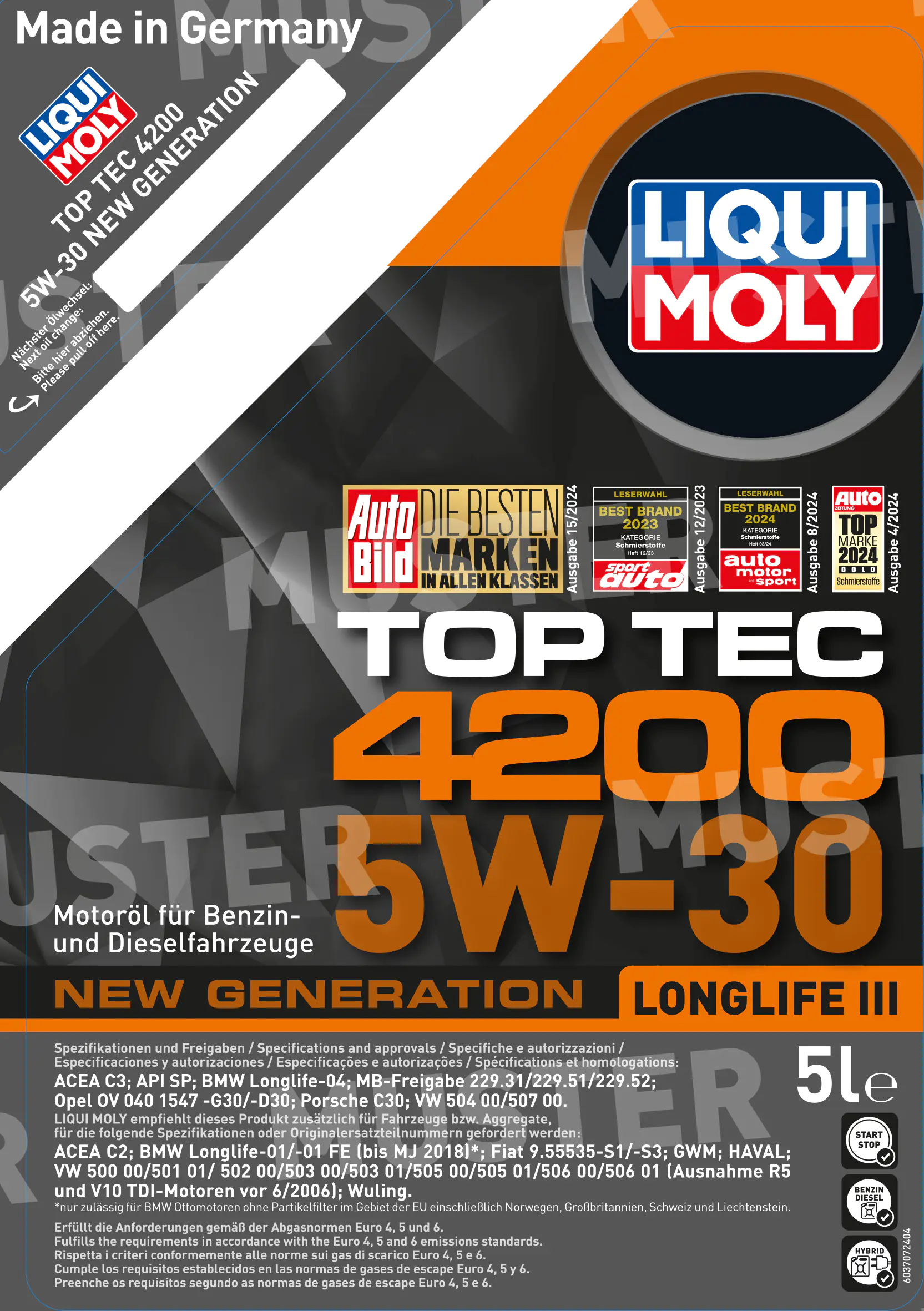 Liqui Moly Motoröl Top Tec 4200 SAE 5W-30 Longlife III 5 L Liqui Moly Motoröl Top Tec 4200 SAE 5W-30 Longlife III 5 L