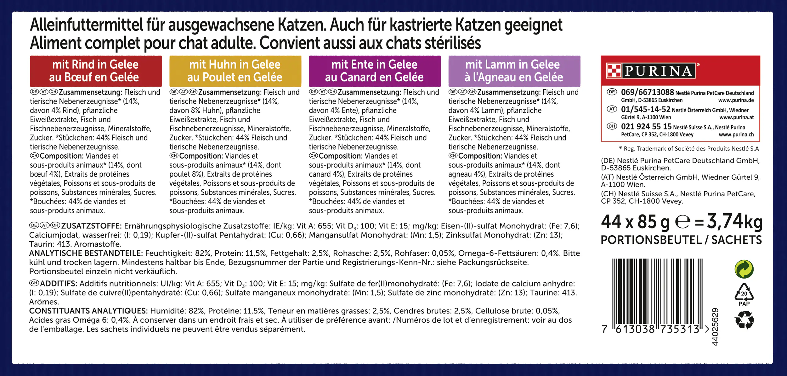 Felix Katzenfutter in Gelee vom Land Multipack 44x85g