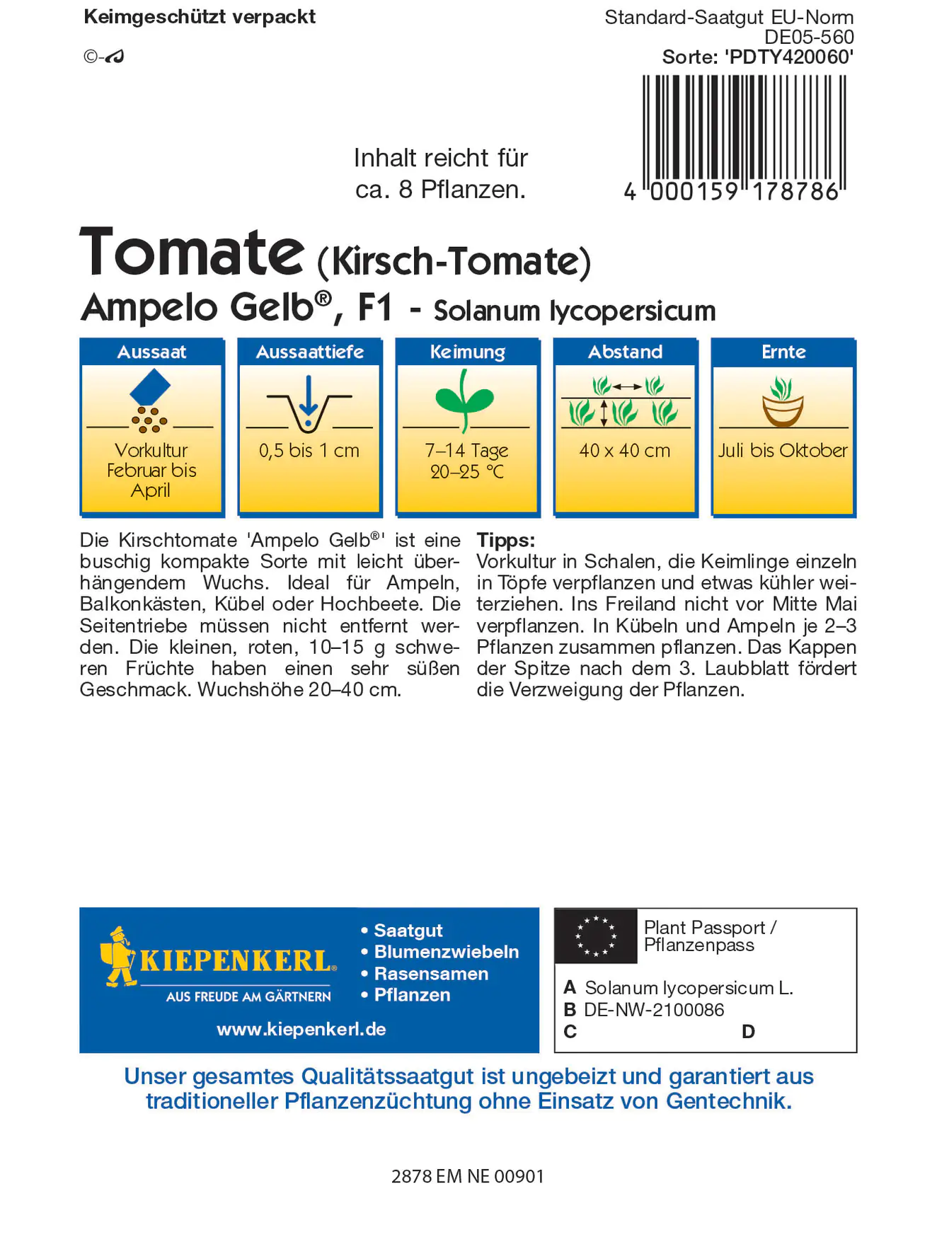 Kiepenkerl Kirsch-Tomate Ampelo Gelb Donna Yellow F1 Kiepenkerl Kirsch-Tomate Ampelo Gelb Donna Yellow F1
