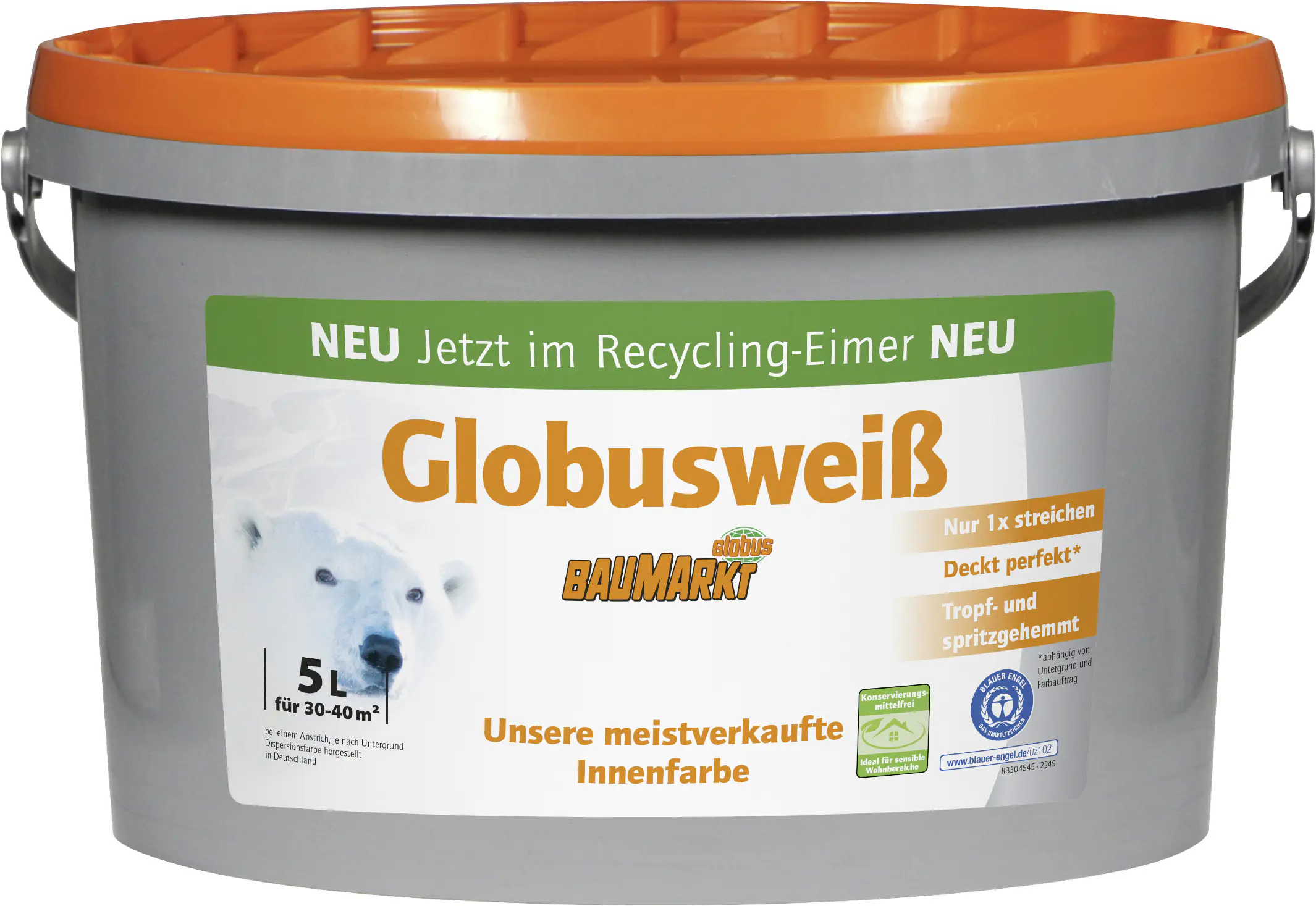 Globusweiß Wandfarbe matt 5 L konservierungsmittelfrei