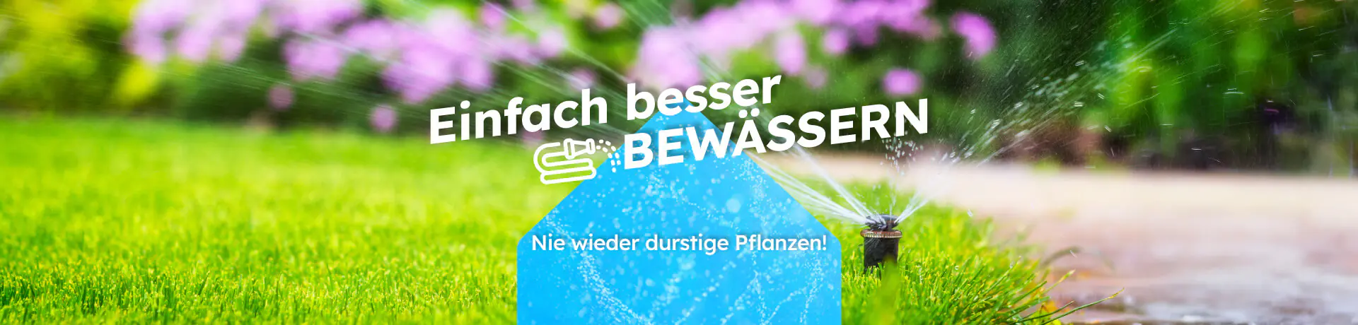 Einfach besser bewässern: Rasensprenger auf grünem Rasen. Nie wieder durstige Pflanzen!