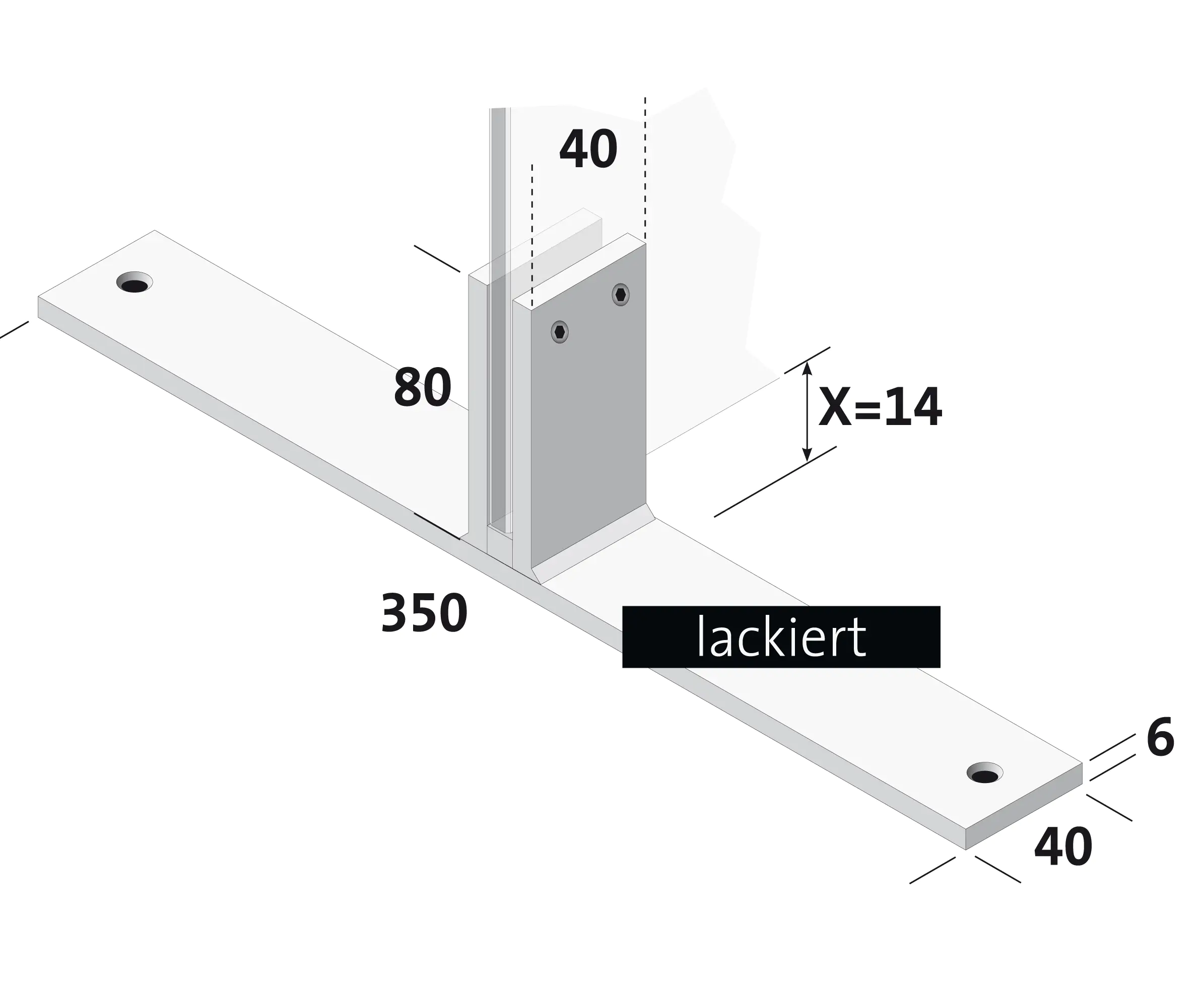 Standfuß längs quer für 6 mm ESG-Glas Länge: 35 cm, Aluminium, lichtgrau