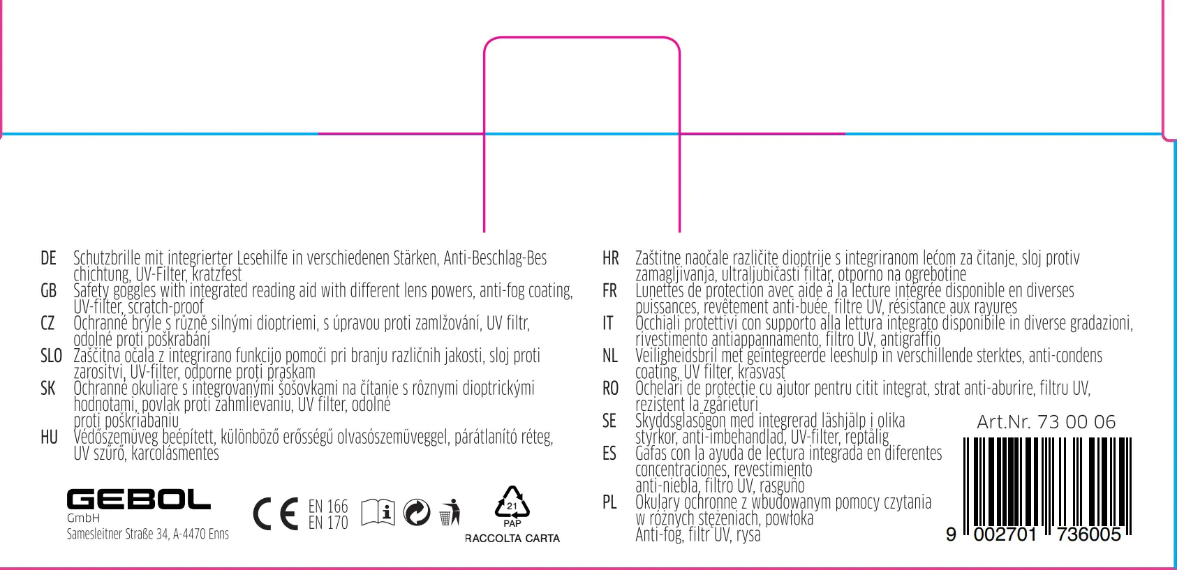 Gebol Schutz-Lesebrille Reader mit Lesehilfe +300 Klar