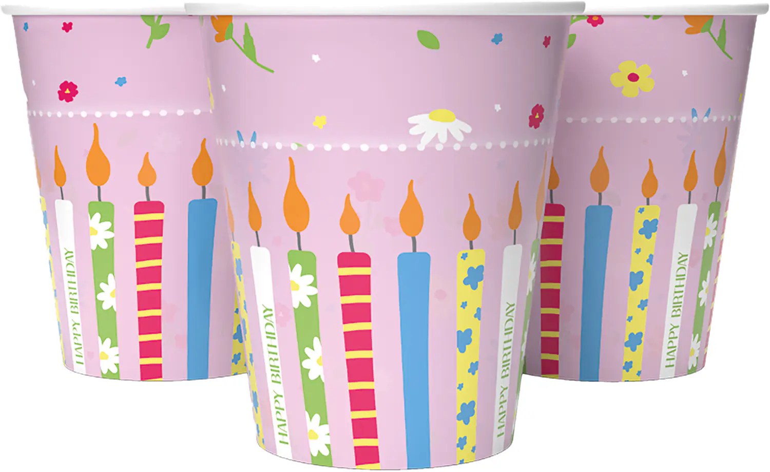 Pappbecher Happy Birthday rosa 250 ml 8 Stück