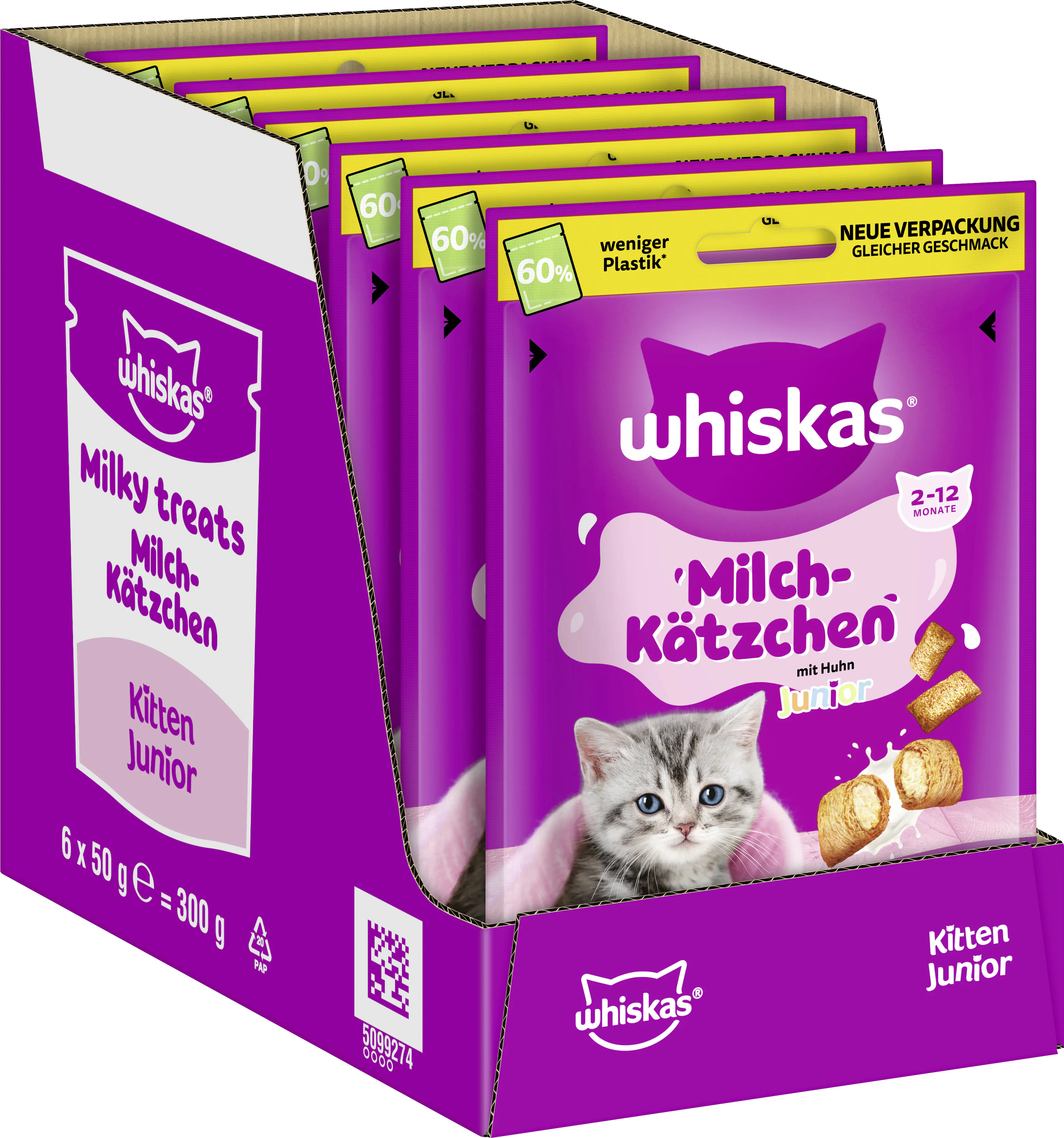 Whiskas Milchkätzchen Katzensnack Junior 50 g Huhn mit Milchfüllung 