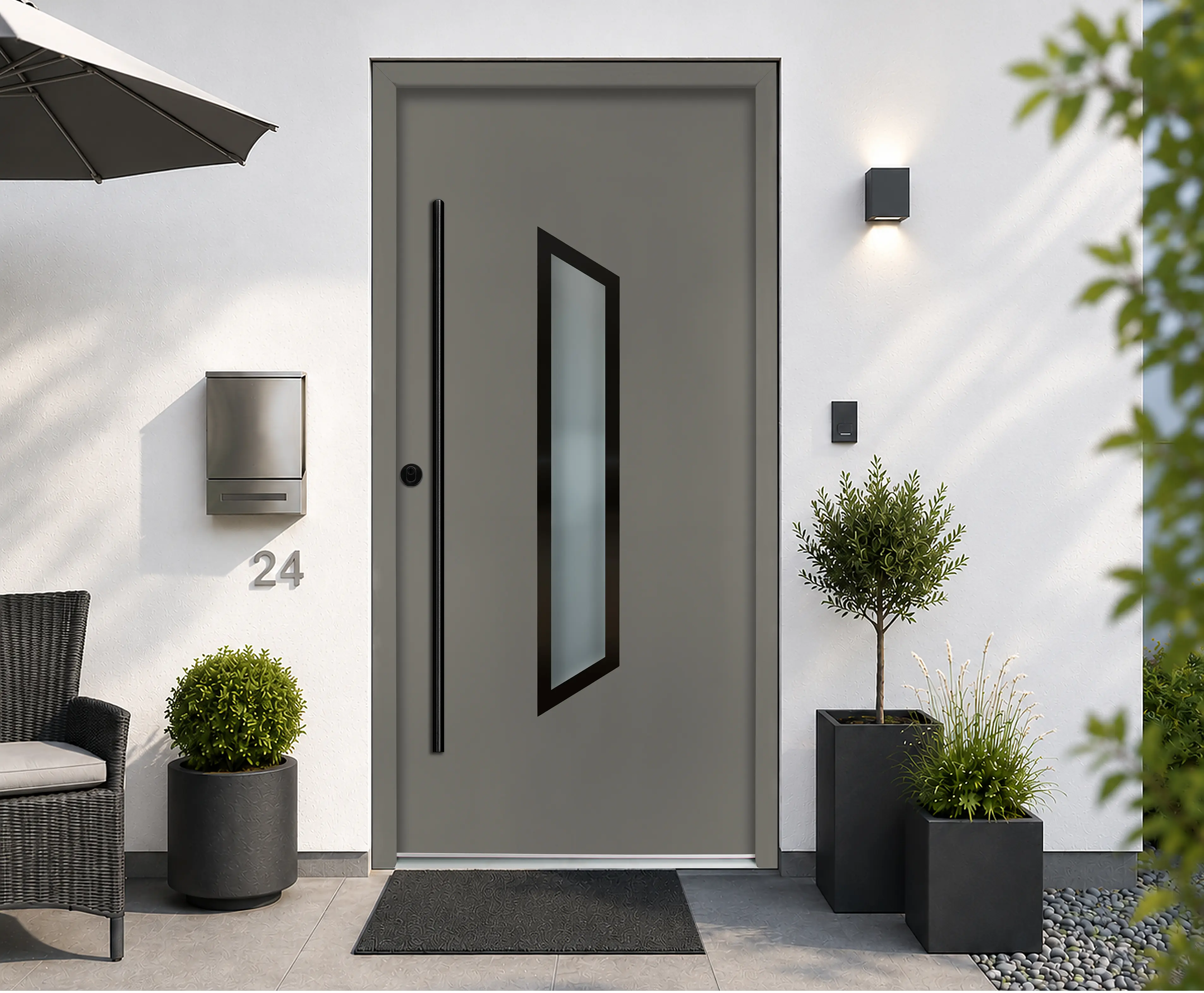 Splendoor Haustür Passivedoor Premium B37 RC2 Aluminium/Stahl quarzgrau/weiß BlackDesign DIN links 98 x 208 cm  