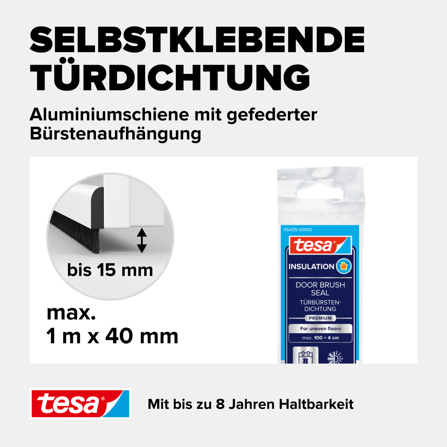 tesa Moll Türdichtschiene weiß, für unebene Böden, für Spalten bis 15 mm