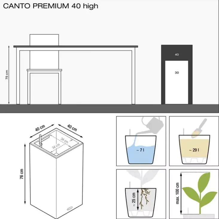 Lechuza Pflanzgefäß Canto Premium 40 high silber metallic