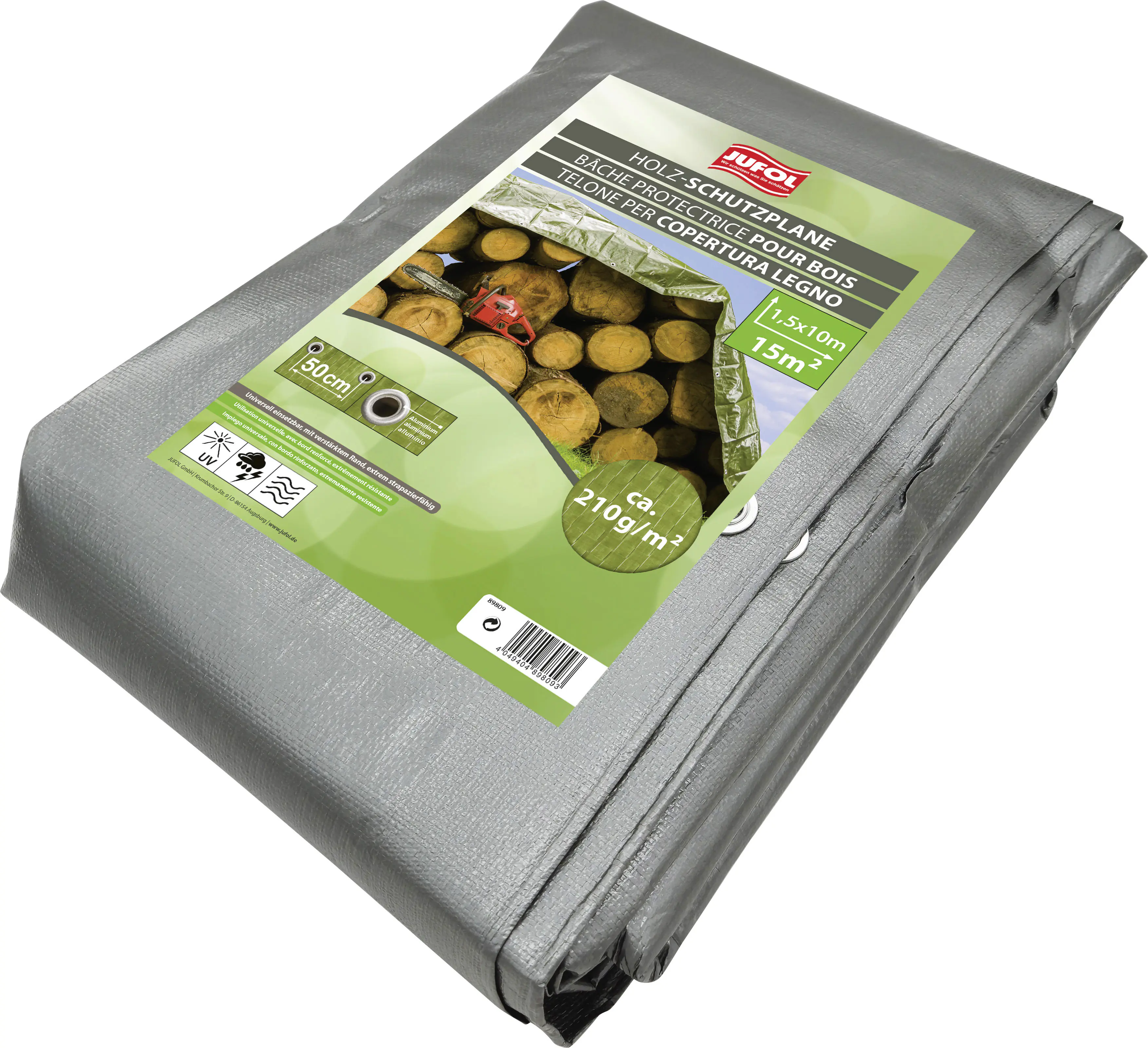 Jufol Abdeckplane 1,5 x 10 m = 15 m² - 210 g/m² silber-grün