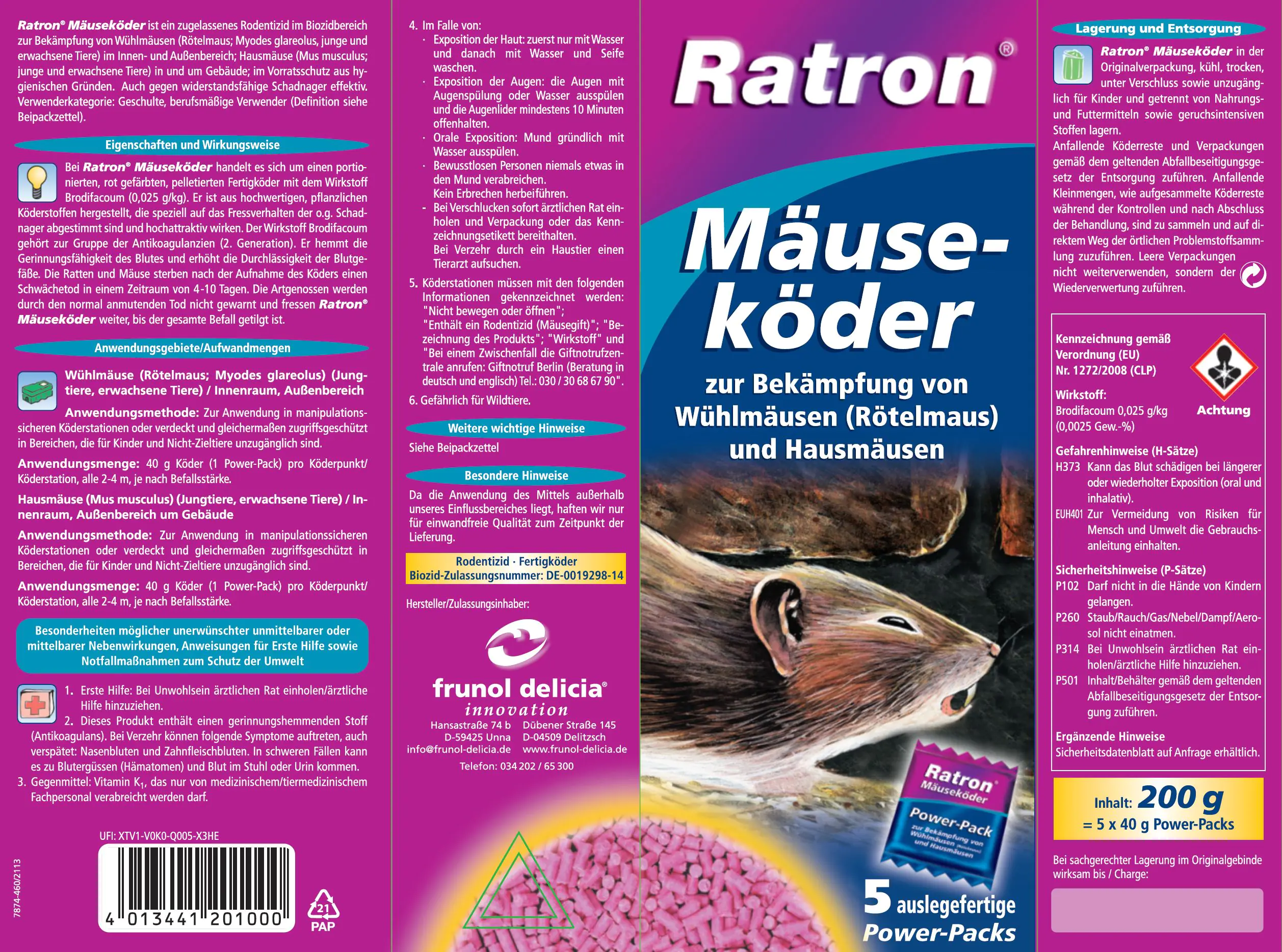 Ratron Mäuseköder 25 ppm, 200 g