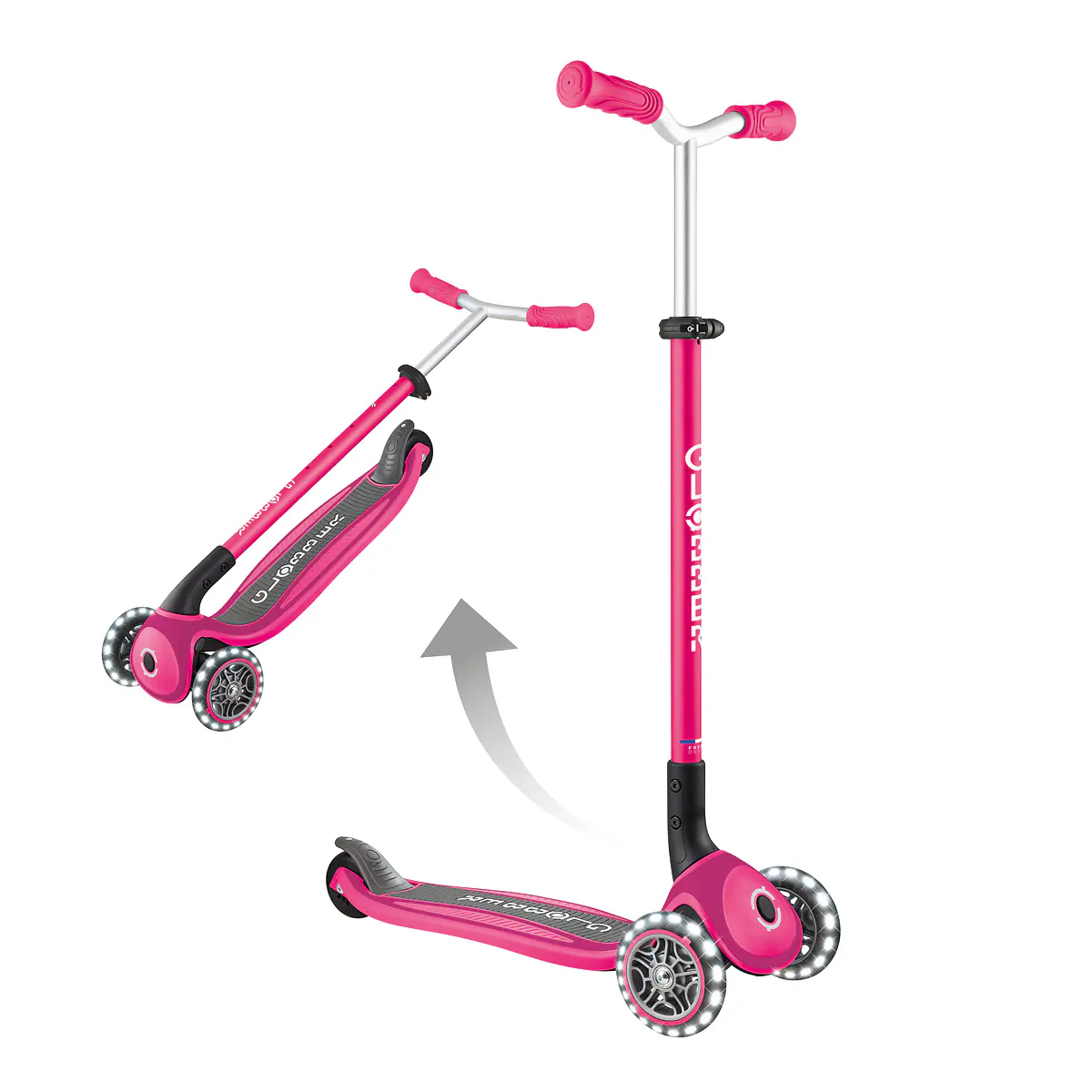 Globber Scooter für Kinder Master mit Leuchtrollen Lights pink/schwarz