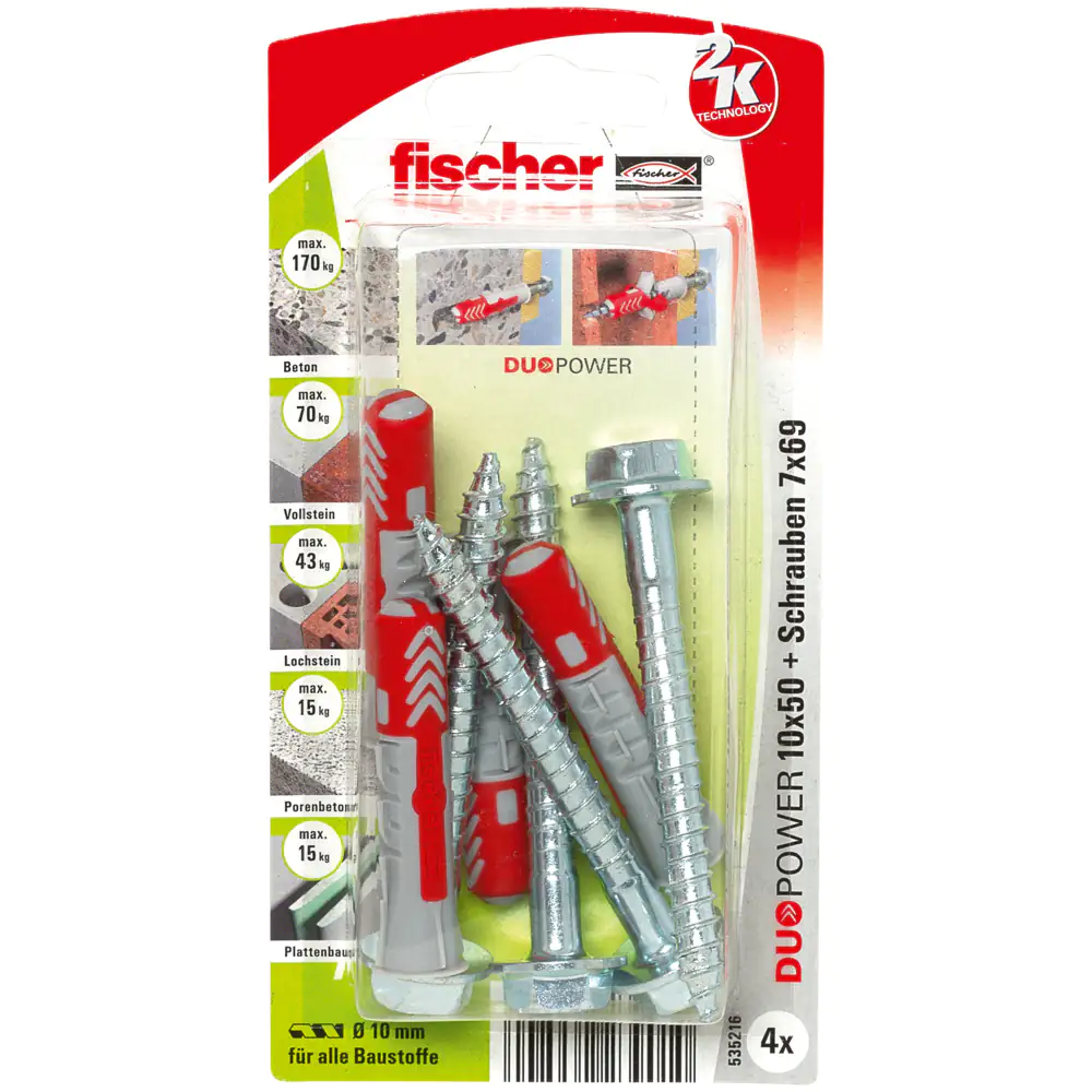 Fischer Dübel-Set Duopower 10.0 x 50 mm - 4 Stück