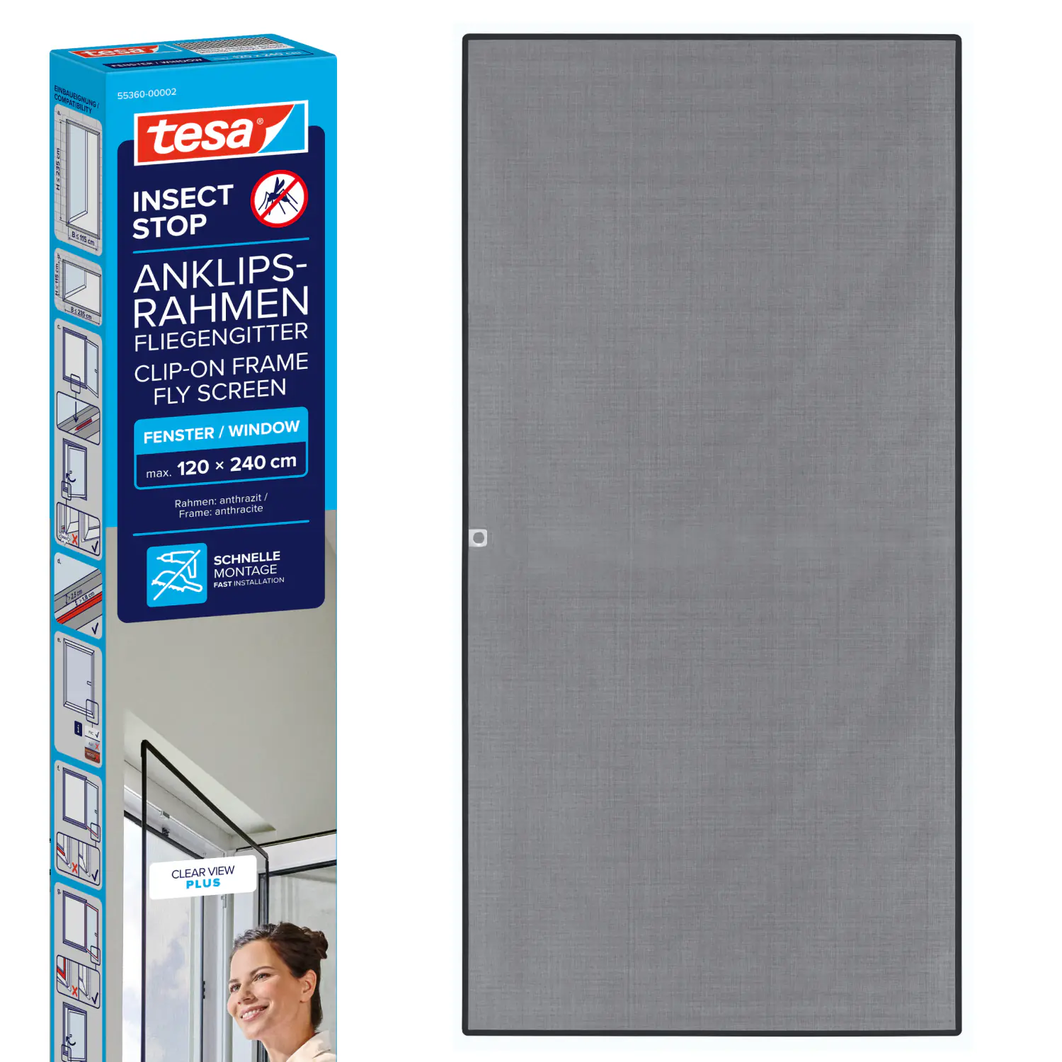 Tesa Insektenschutz Anklipsrahmen für Fenster 120 x 240 cm