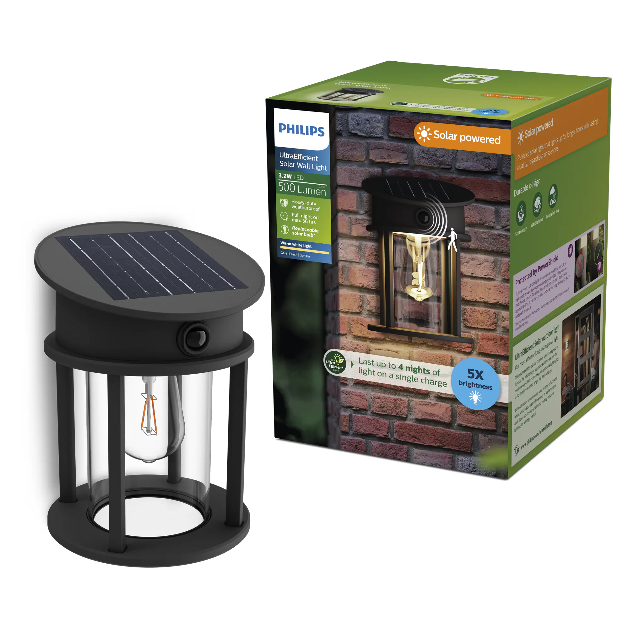 Philips Solar Wandleuchte schwarz Geri 31,8 x 23,5 x 23,5 cm Bewegungsmelder Philips Solar Wandleuchte schwarz Geri 31,8 x 23,5 x 23,5 cm Bewegungsmelder