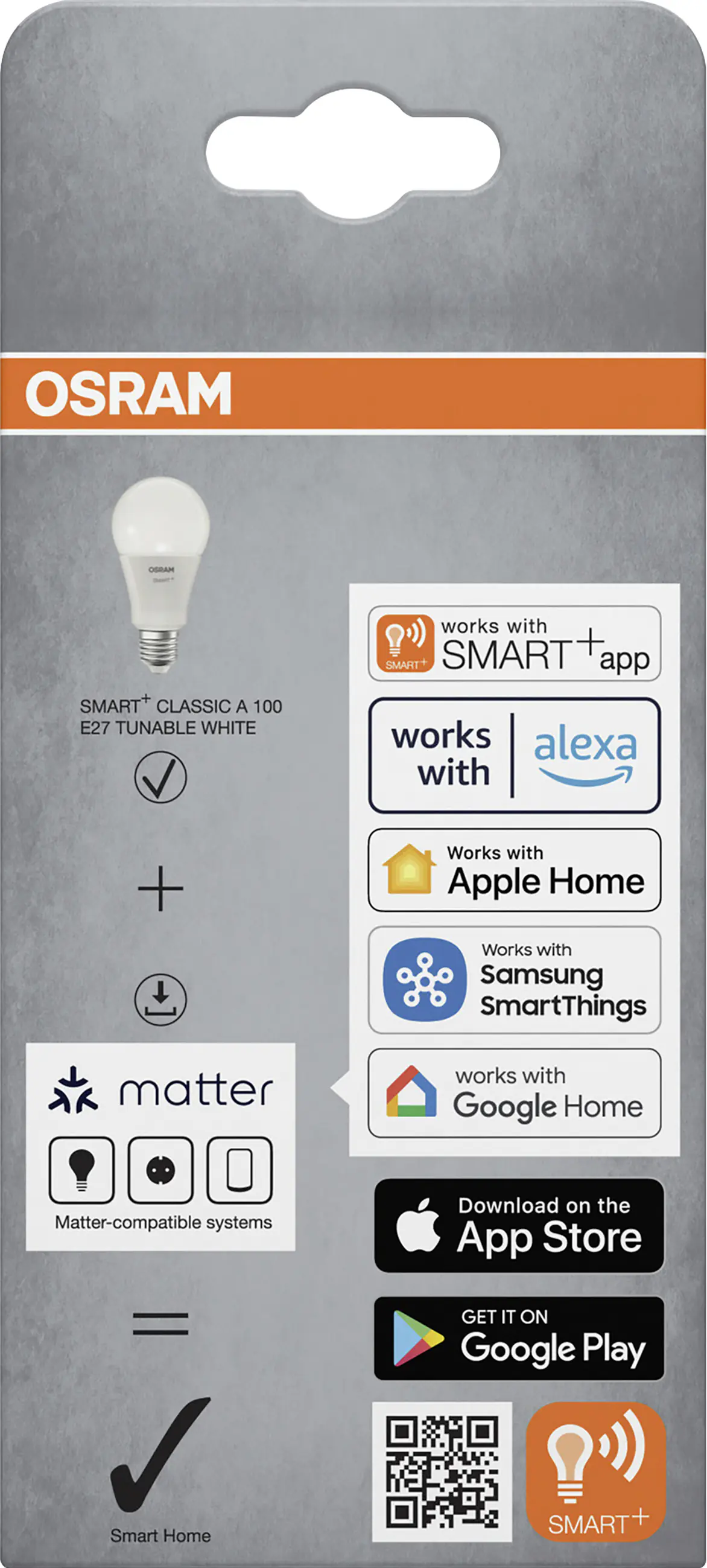 Osram LED Leuchtmittel Smart+ Matter Classic A100 E27 14 W einstellbares weiß dimmbar