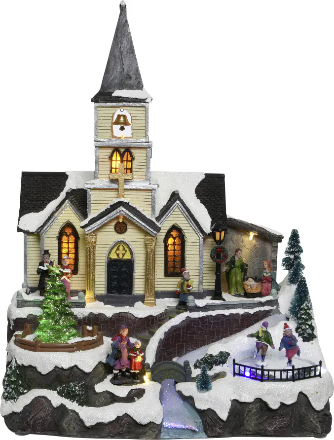 Kaemingk LED Kirche Szene 16 Lichter 27 x 34 x 42 cm bunt