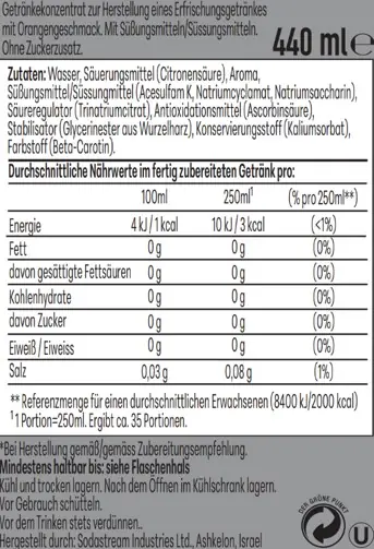 Sodastream Drink Mix Sirup Orange Zero 440 ml