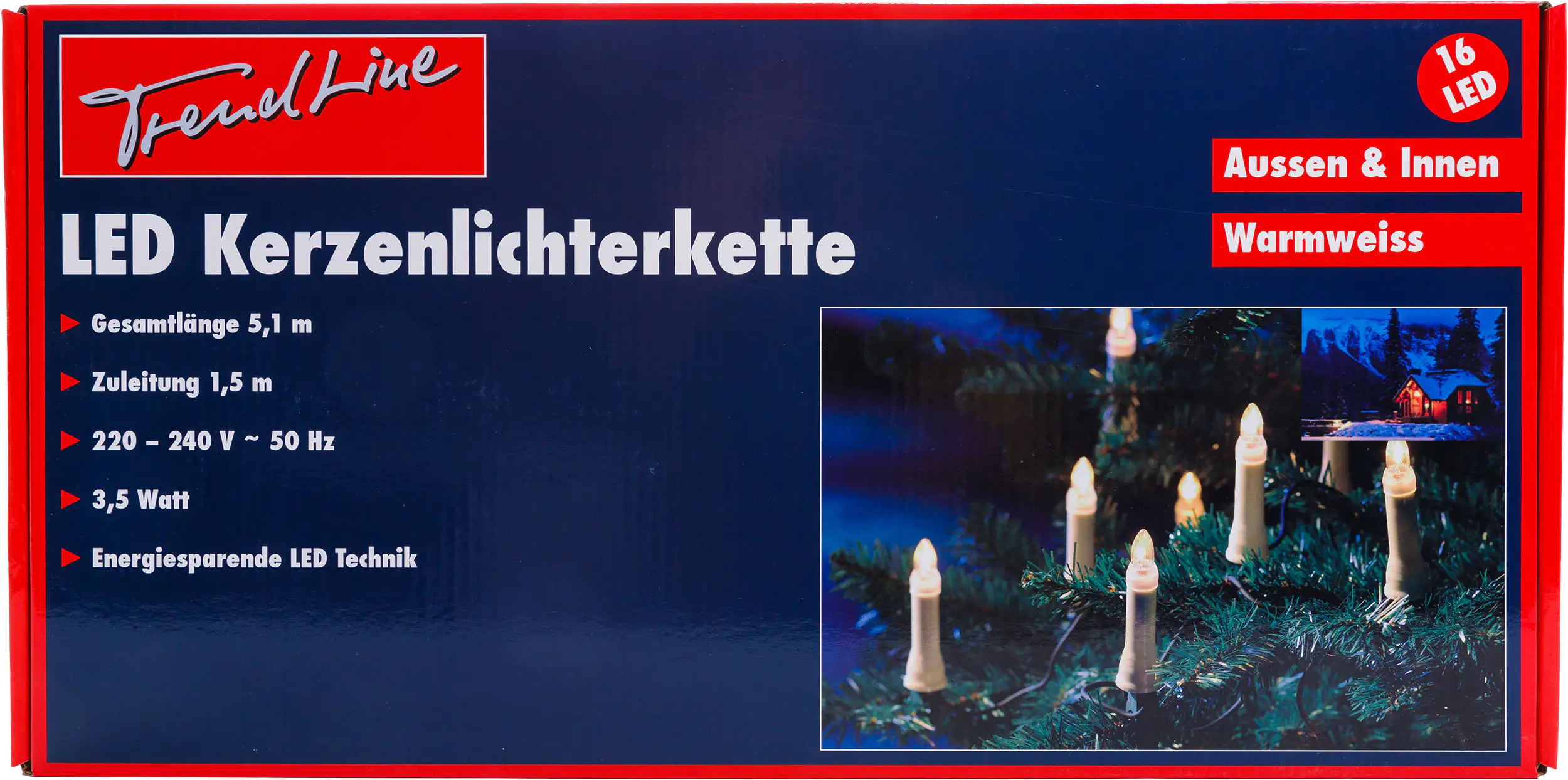 TrendLine LED Kerzenlichterkette 16 LED weiß für Innen und Außen