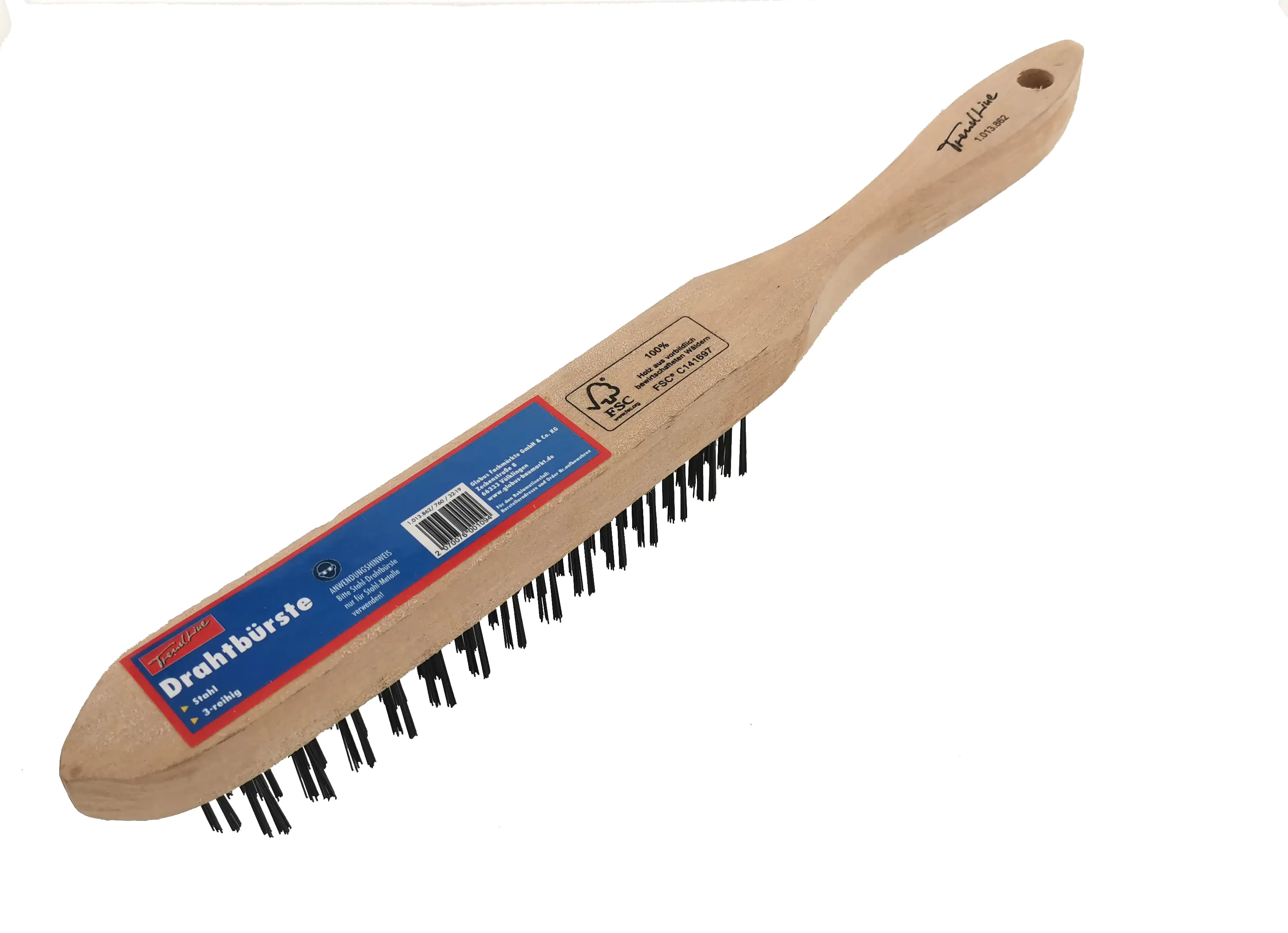 TrendLine Drahtbürste 3-reihig Stahl mit Holzgriff