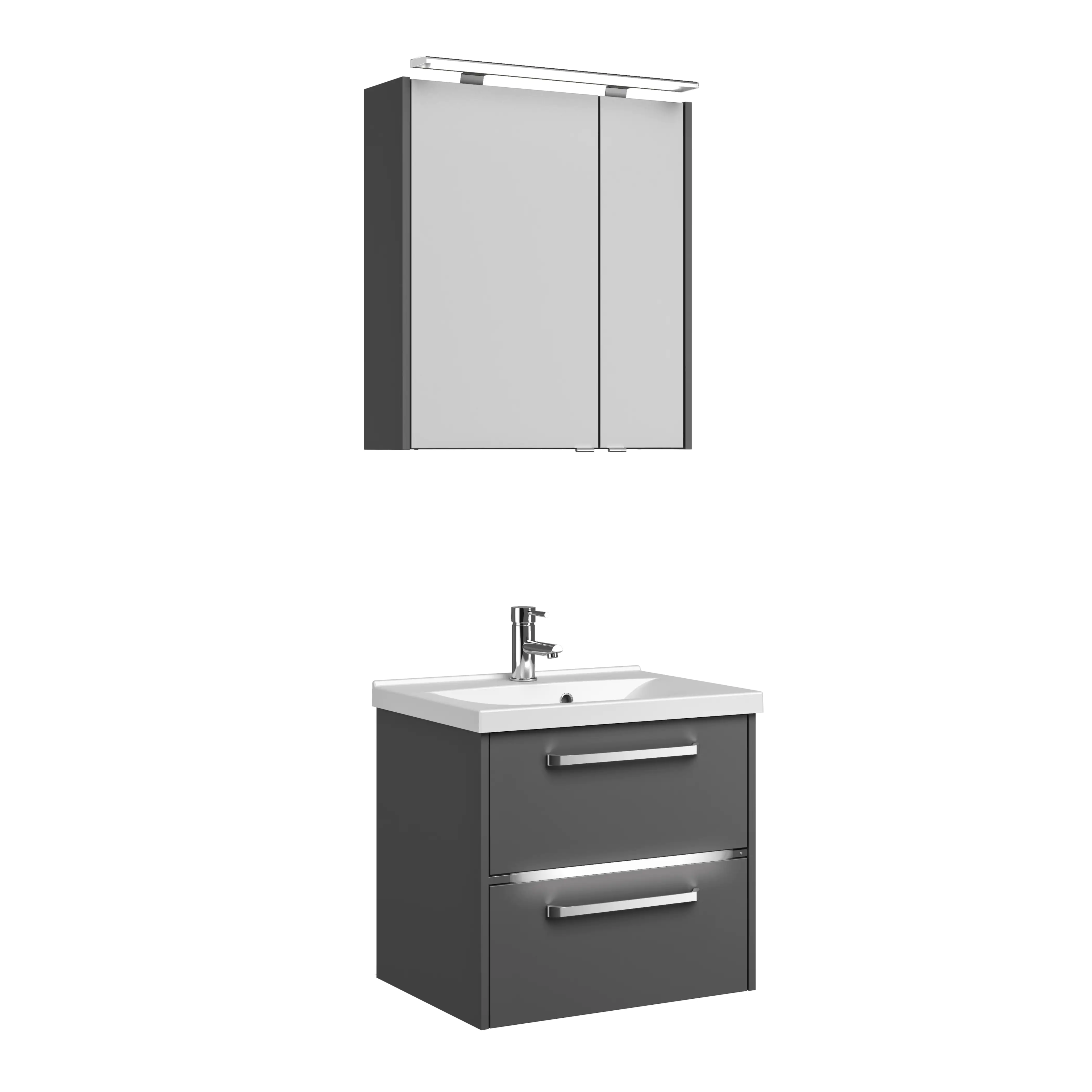 4017026154392_2 Primaster Badmöbel-Set Berlin grau 65 cm LED-Leuchten, Mineralgusswaschtisch