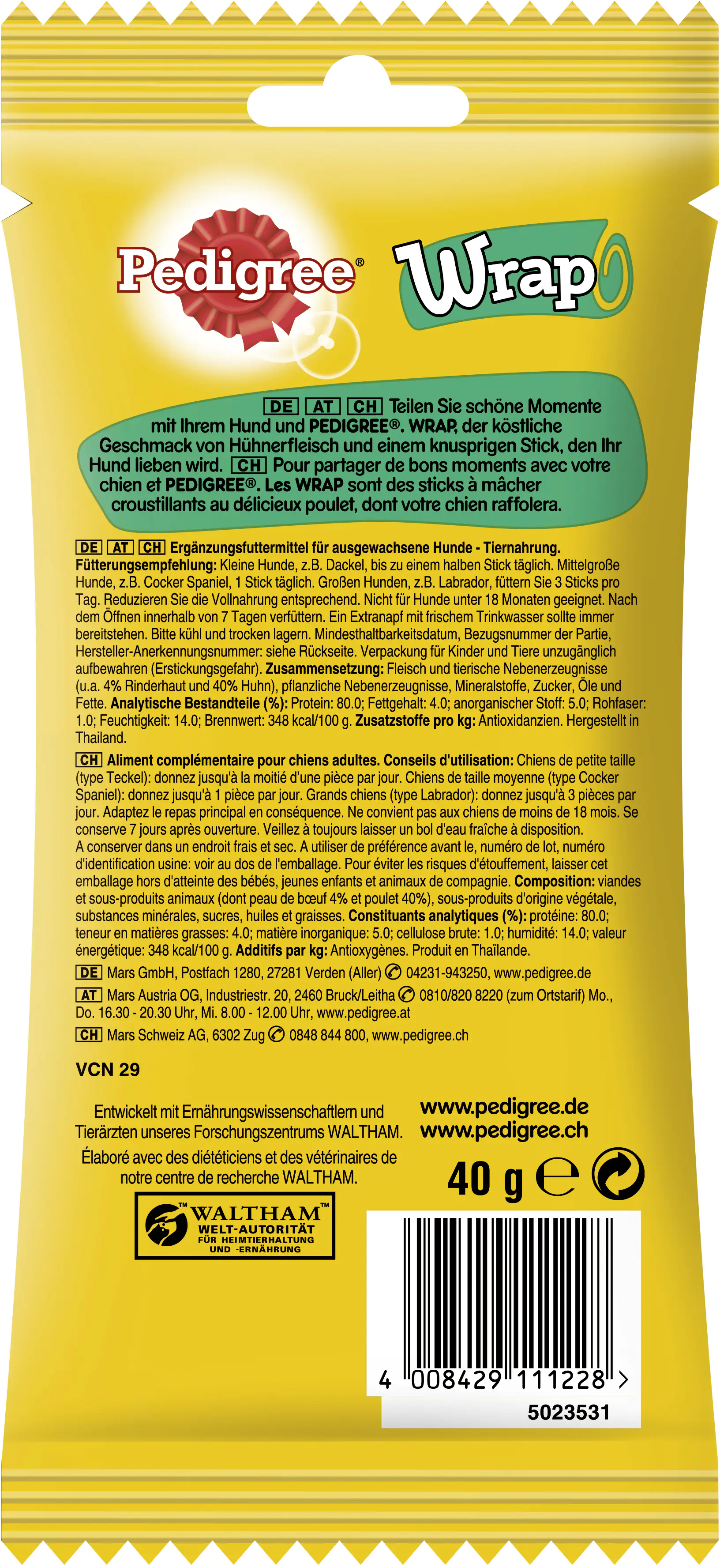 Pedigree Hundesnack Wrap Beutel mit Huhn 40 g