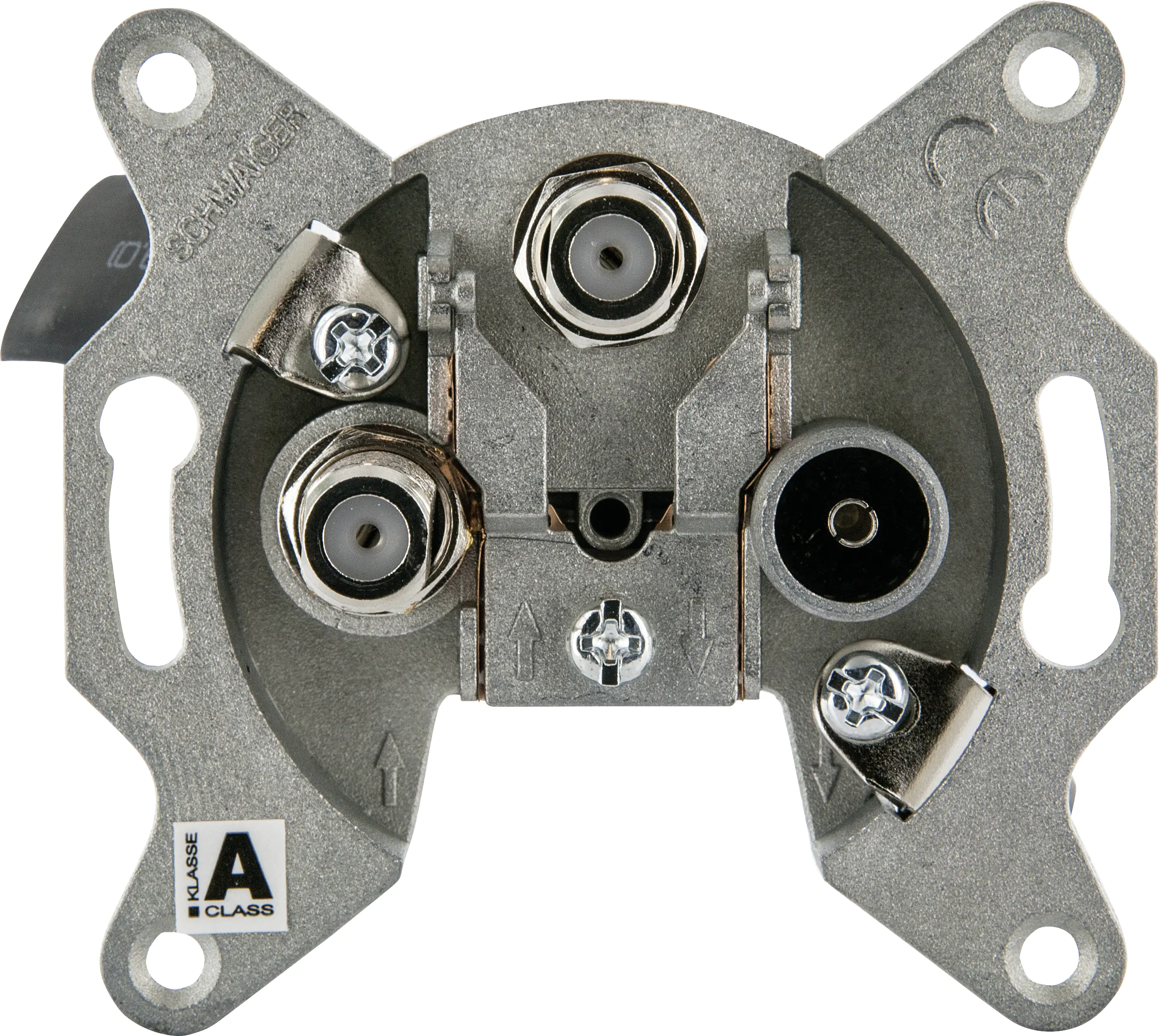 Schwaiger SAT TWIN Stichleitungsdose DSE652 531 (2 dB), F IEC silber, 3-Loch, 2x F / 1x IEC Schwaiger SAT TWIN Stichleitungsdose DSE652 531 (2 dB), F IEC silber, 3-Loch, 2x F / 1x IEC