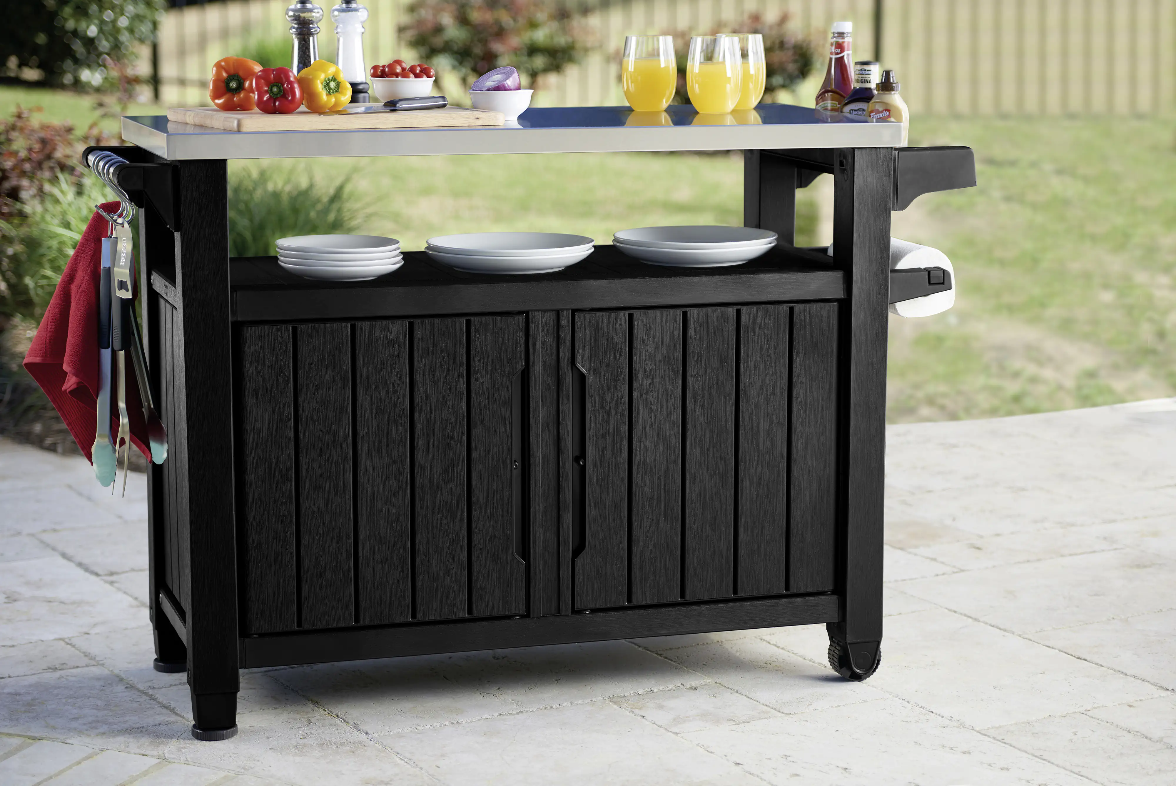 7290106931367_2022655 Keter BBQ-Grilltisch 2-türig graphit 134 cm x 52 cm x 90 cm (BxTxH)