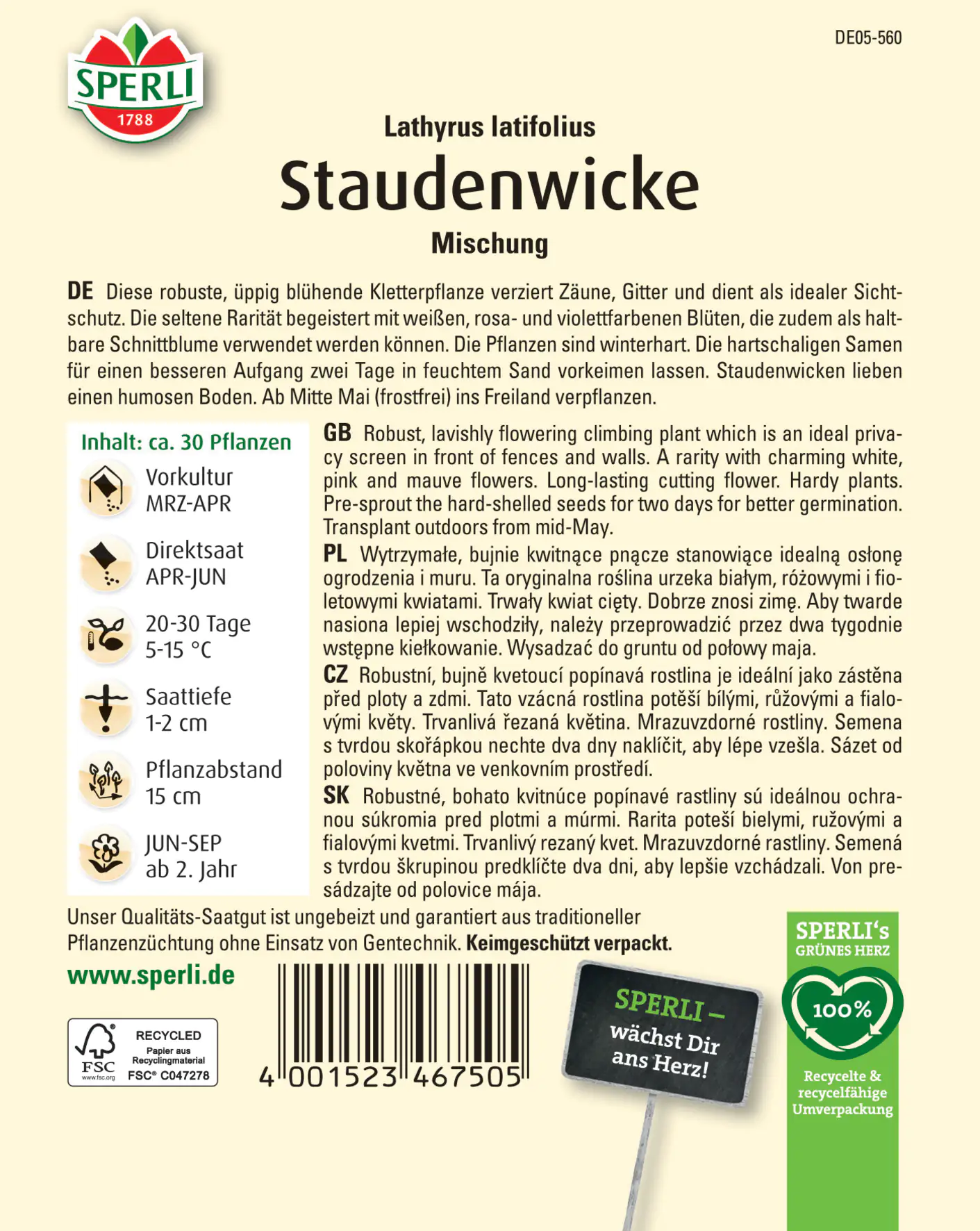 Sperli Staudenwicke Mischung