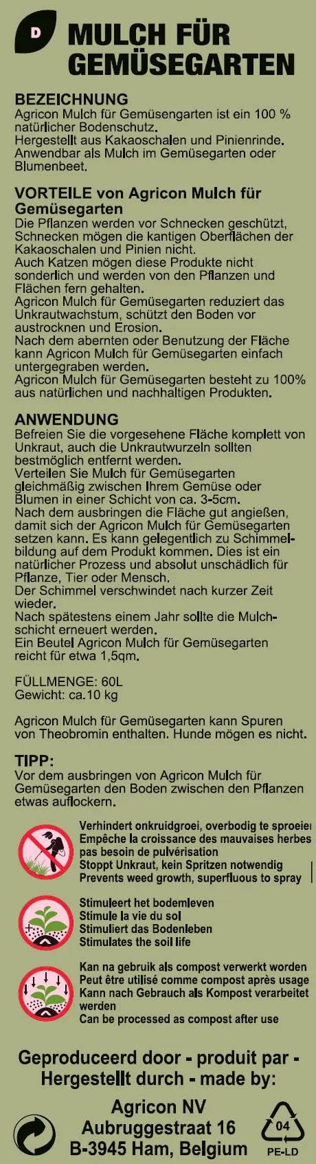 Agricon Erdbeer- und Gemüsemulch 60 L Agricon Erdbeer- und Gemüsemulch 60 L