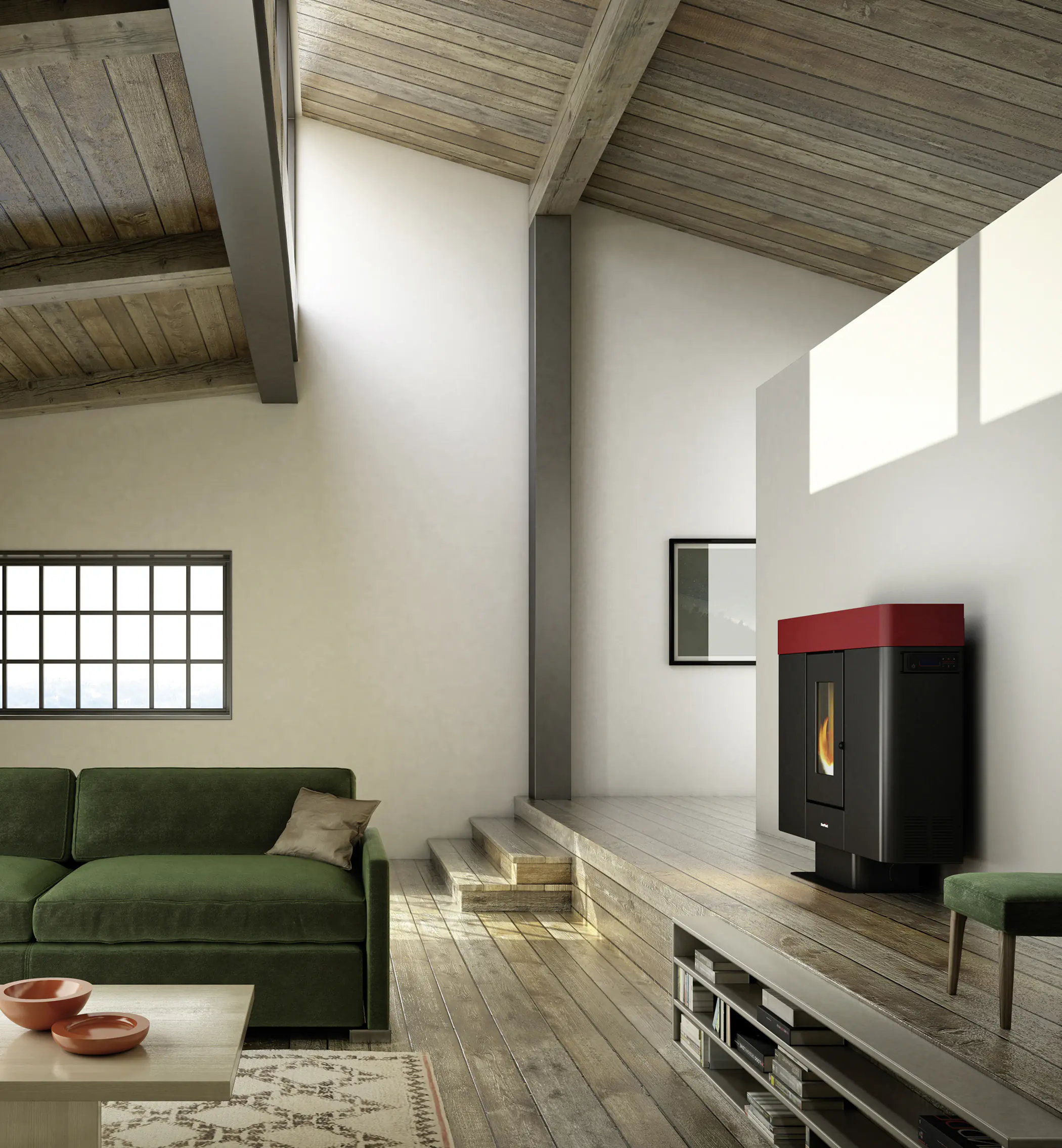 FreePoint Pelletofen MOON Stahl10 kWschwarz-rot