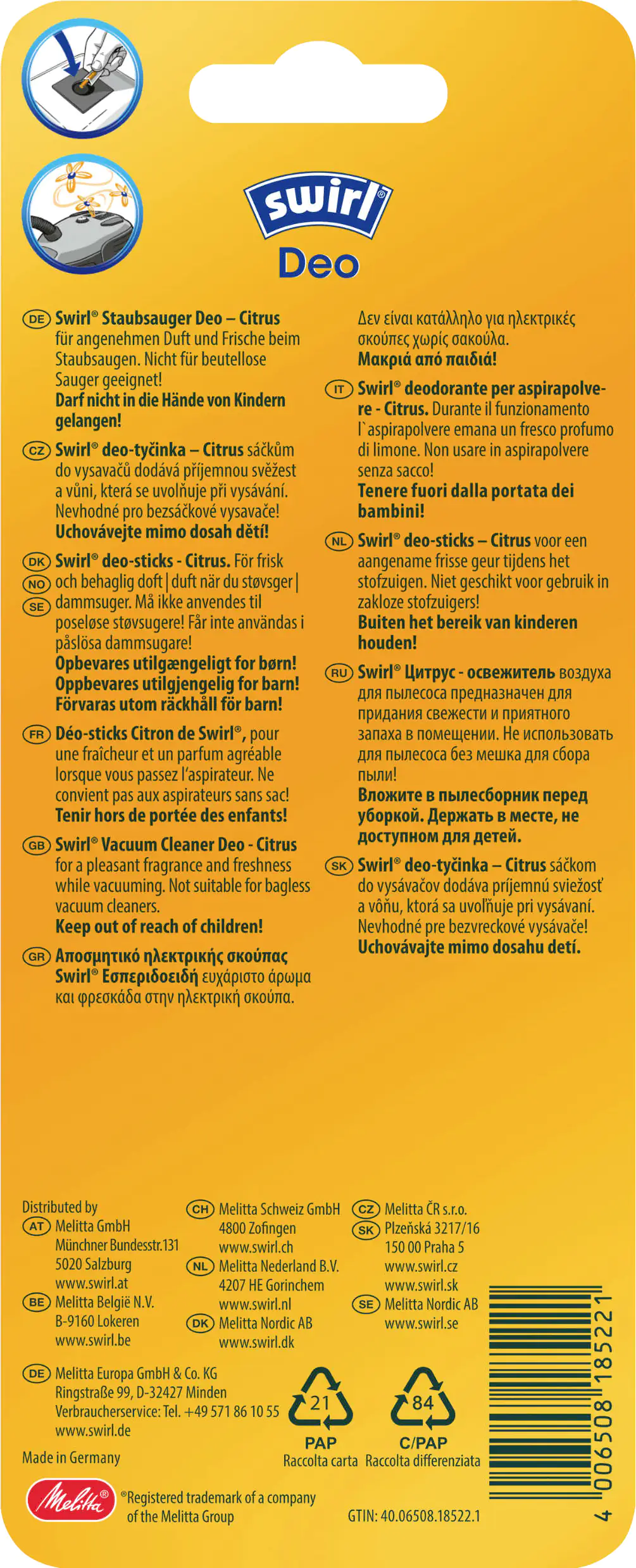 Swirl Staubsauger-Deo-Sticks Citrus 5 Stück Swirl Staubsauger-Deo-Sticks Citrus 5 Stück