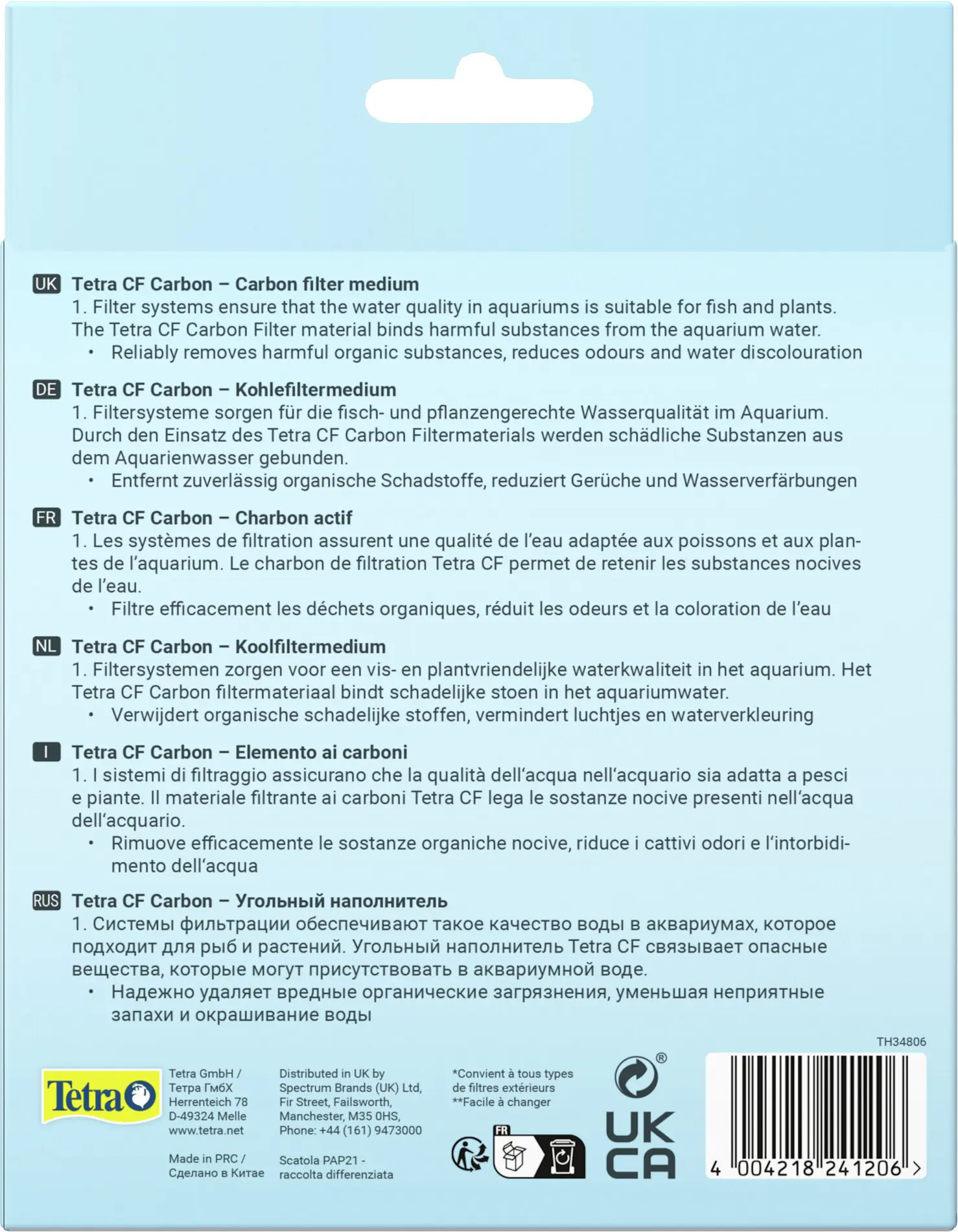 Tetra Aquariumfiltermedium CF Kohlefiltermedium 6 Stück