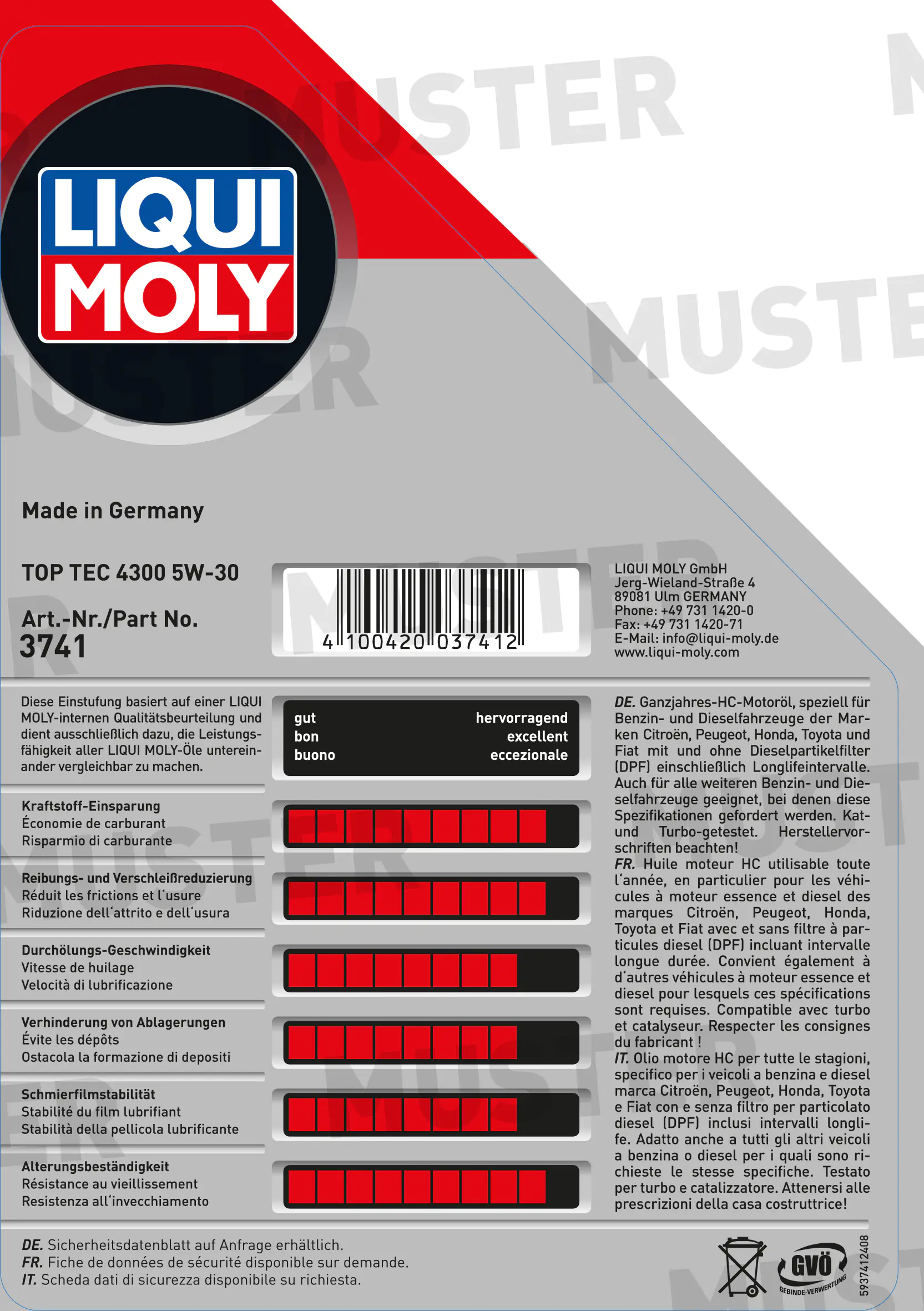 Liqui Moly Motoröl Top Tec 4300 SAE 5W-30 5 L
