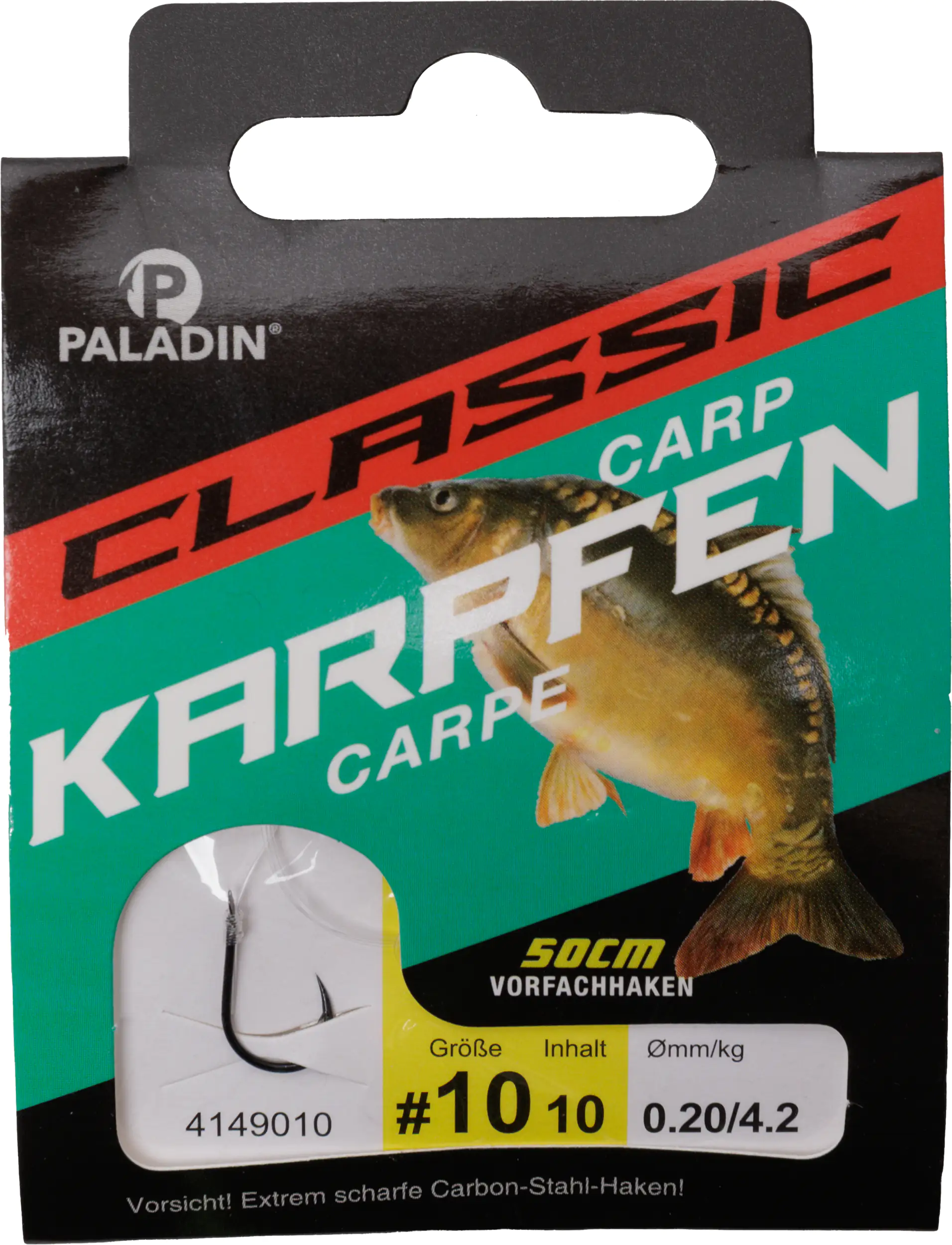 Paladin Karpfenhaken gebunden Größe 10 50 cm 10 Stück schwarz