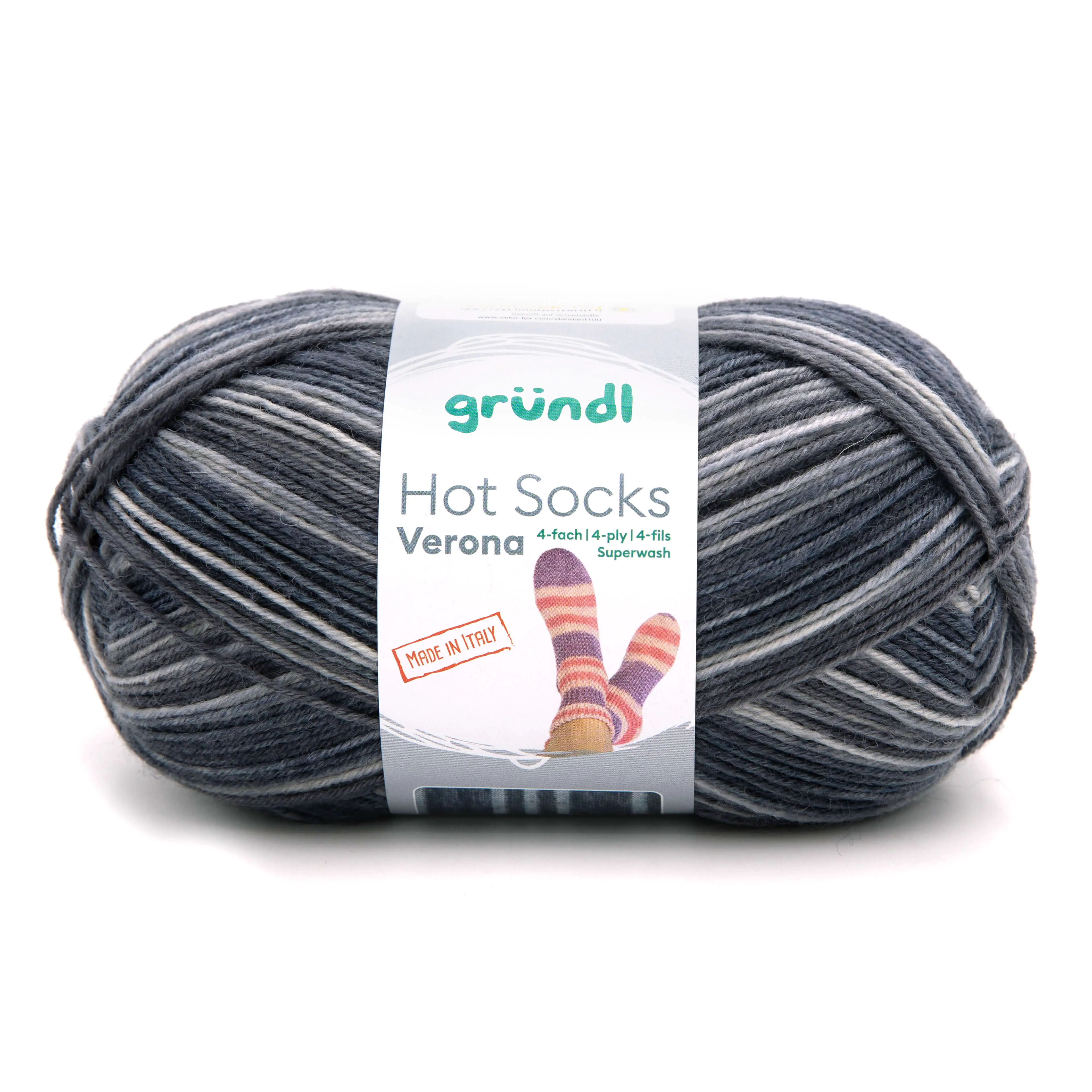 Gründl Sockenwolle Hot Socks Verona 100 g 4-fach hellgrau-grau-meliert